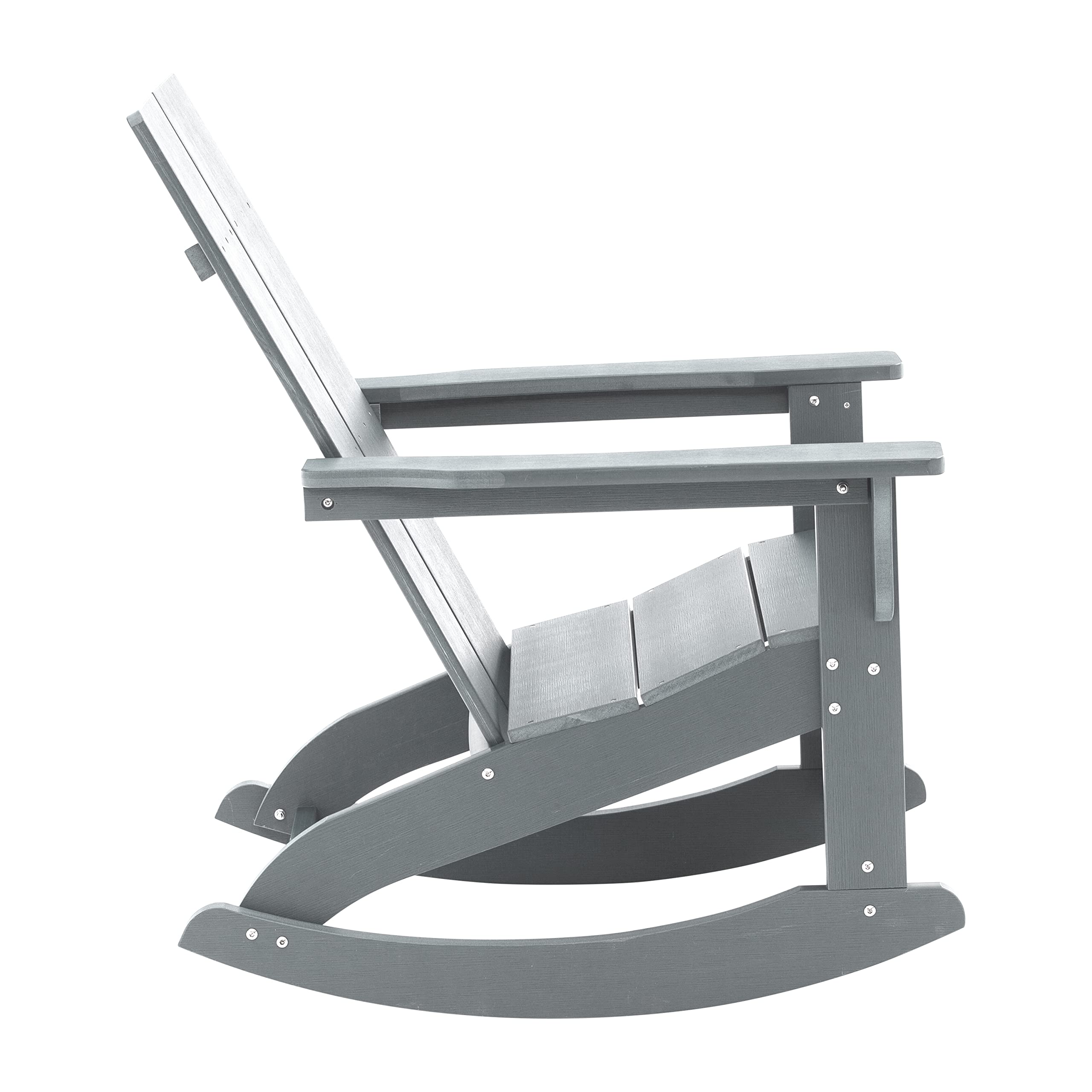 EMMA + OLIVER Harmon Adirondack Rocking Chair - Gray Poly Resin - Indoor/Outdoor All-Weather Rocking Chair - Easy Assembly - 350 lb Weight Capacity - Perfect for Patio, Garden, Porch & Backyard Relaxation