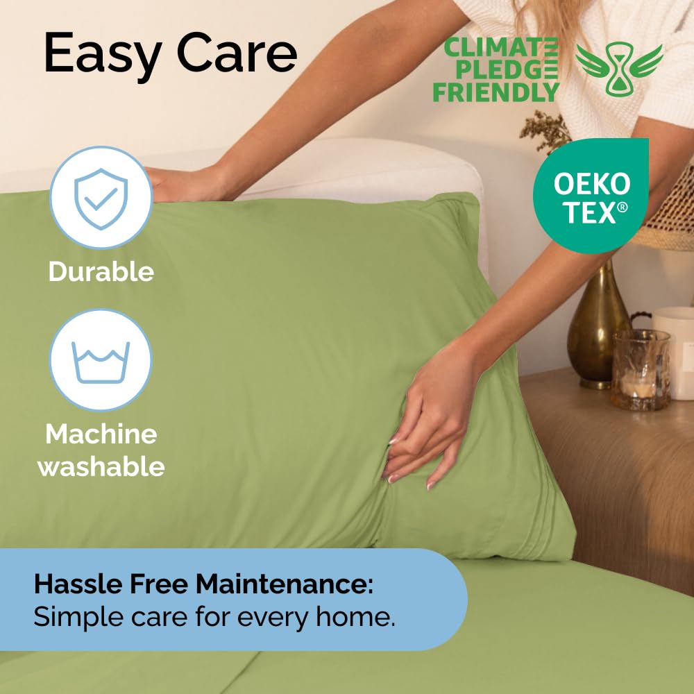 CGK Unlimited Queen Size 4-Piece Sheet Set - Breathable Cooling Bed Sheets - Luxury Hotel Quality - Deep Pocket Easy Fit - Soft Wrinkle-Free - Light Olive Green - Perfect for Home, Guest Room & Vacation Rental Comfort