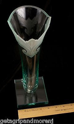 12.5 Inch Hand-Cut Etched Glass Vase - Signed Artisan Piece for Home Decor, Wedding Centerpiece & Gift