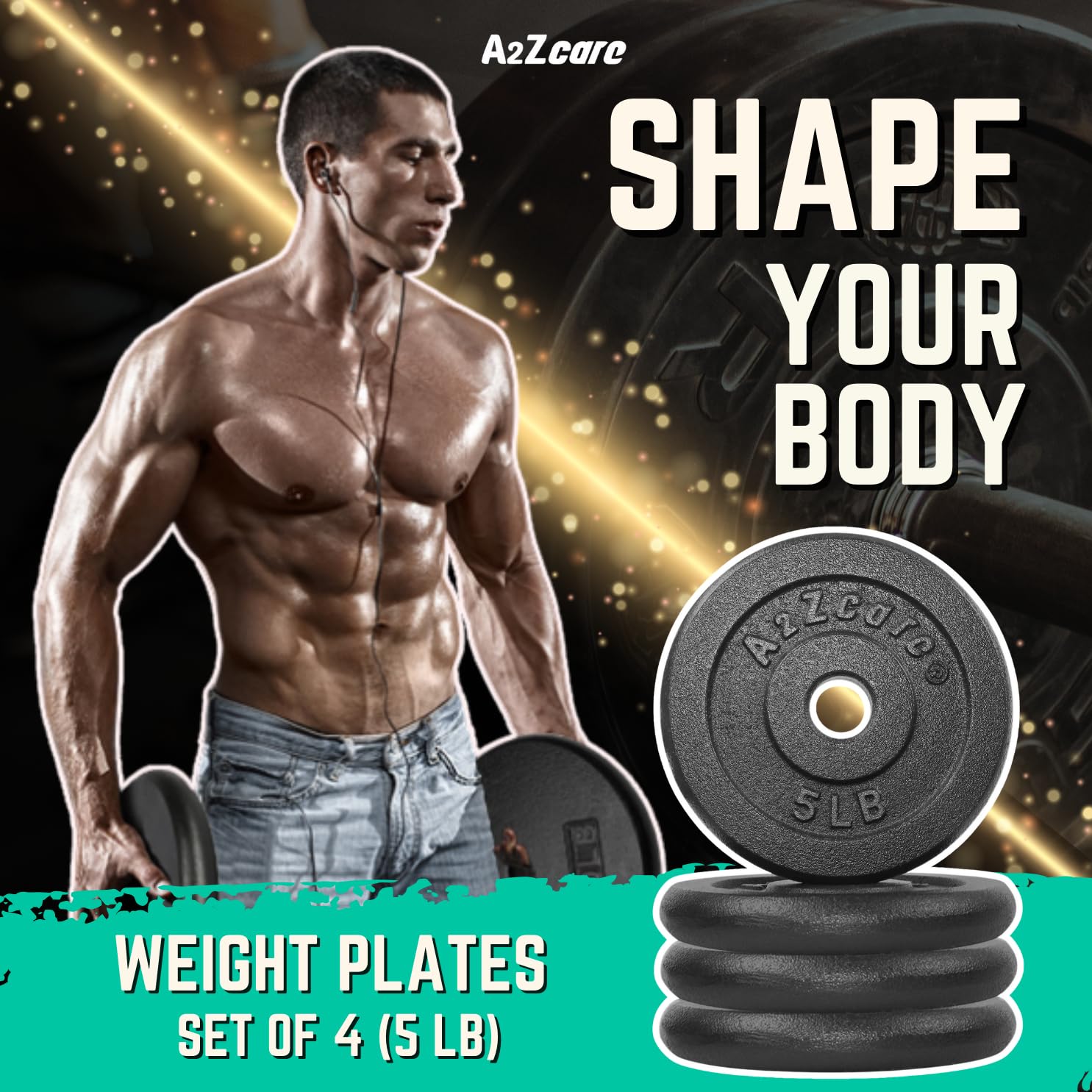 A2ZCARE 1 Inch Standard Weight Plates Set (1.25-15 lbs) - Cast Iron Dumbbell & Barbell Plates for Home Gym, Strength Training & Fitness Workouts