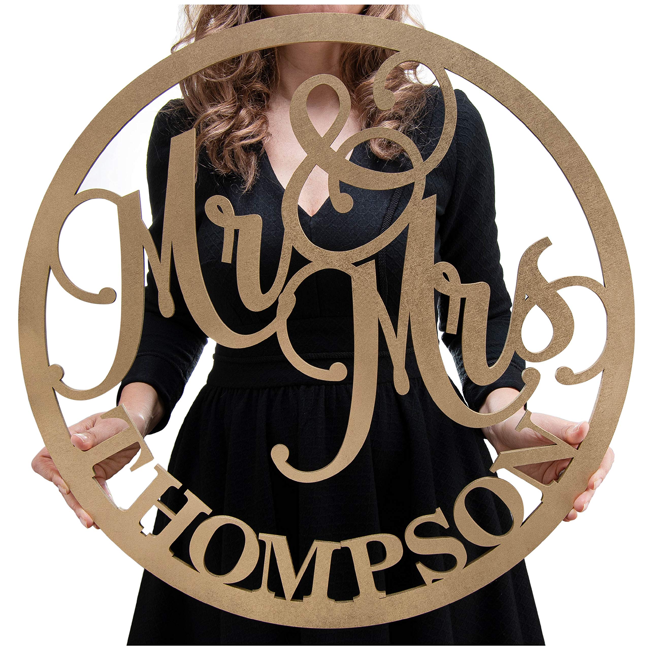 Custom Wooden Wedding Decorations - Personalized Round Monogram Wall Sign | 3 Sizes & 8 Colors - Mr and Mrs Home Decor | Family Name Wall Art for Wedding, Anniversary & Housewarming Gifts