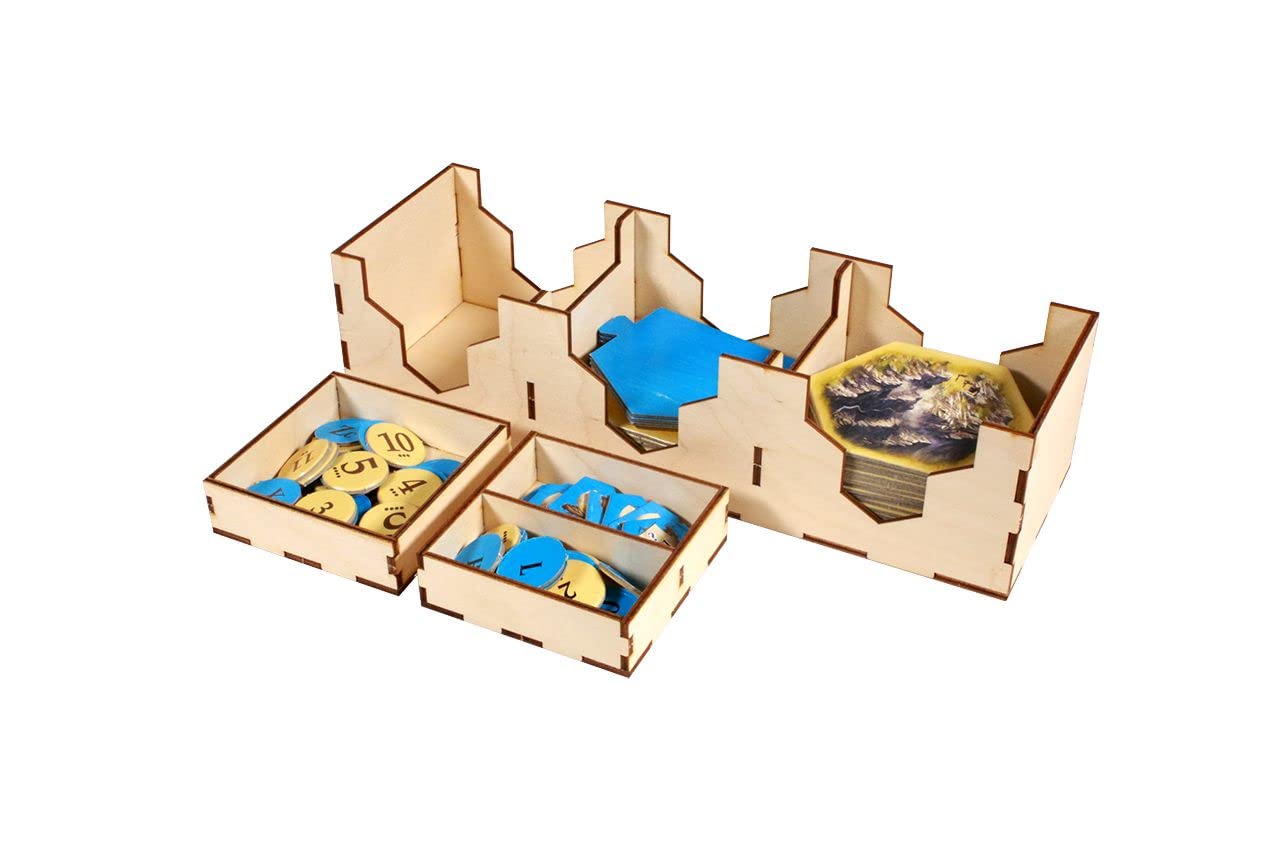 Premium Wooden Game Organizer for Catan Board Game - Compatible with Base Set, Storage Box with Multi-Tray Design for Easy Setup & Organization - Perfect for Game Nights & Tabletop Enthusiasts