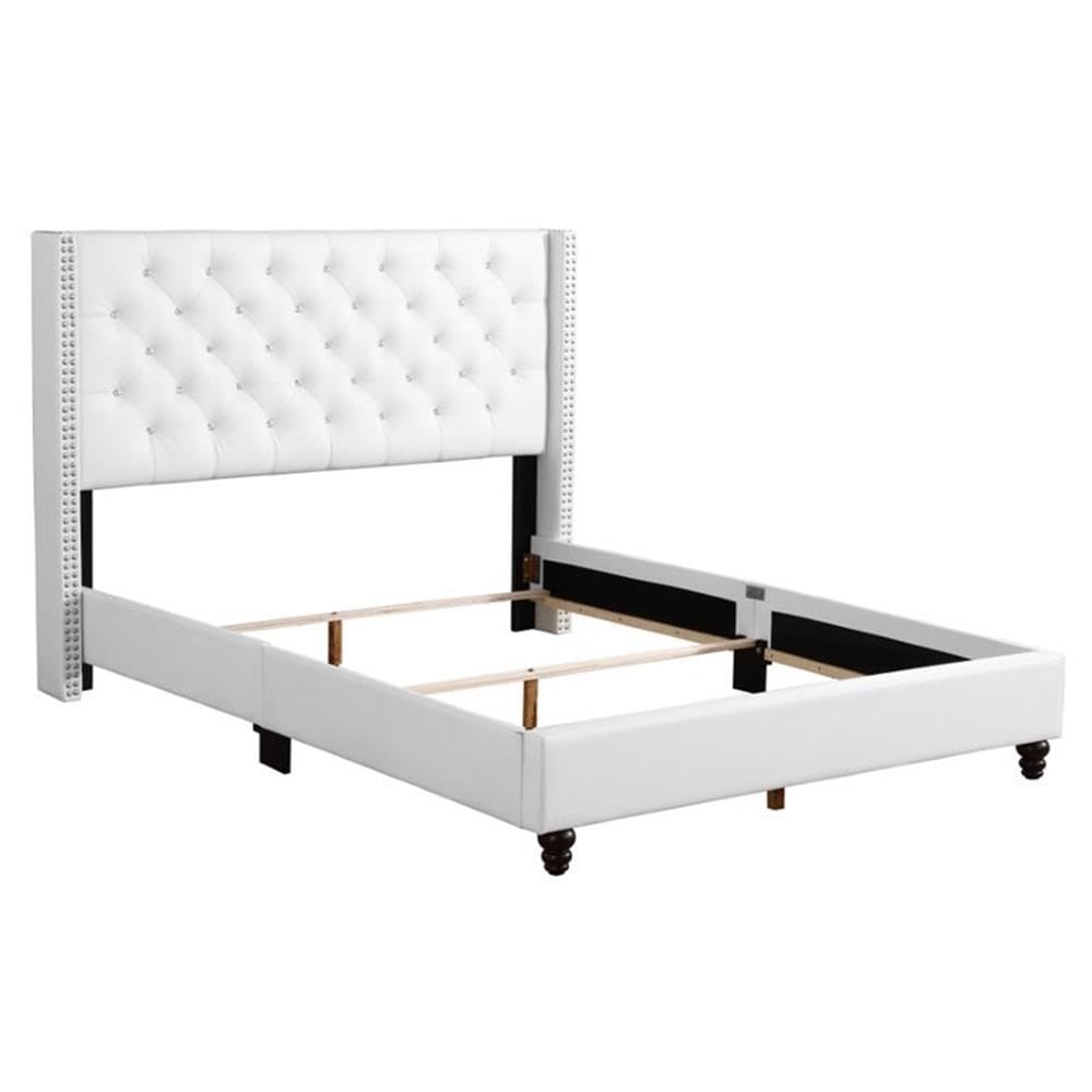 Glory Furniture Julie White Faux Leather Upholstered Queen Size Bed Frame - Perfect for Modern Bedroom & Guest Room Decor