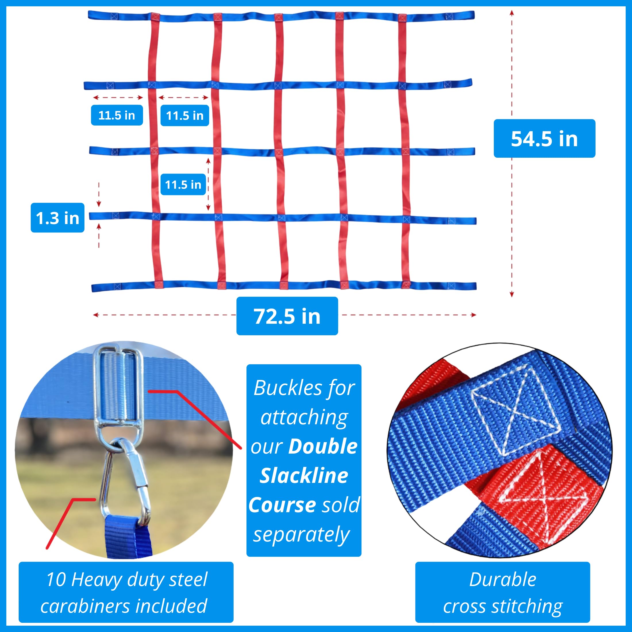 Lily's Things Double Slackline Accessories Kit - Cargo Net Attachment, Ninja Slackline & Climbing Wall Equipment for Outdoor Playgrounds and Adventure Courses | Perfect for Backyard Fun, Park Installations, and Ninja Warrior Training
