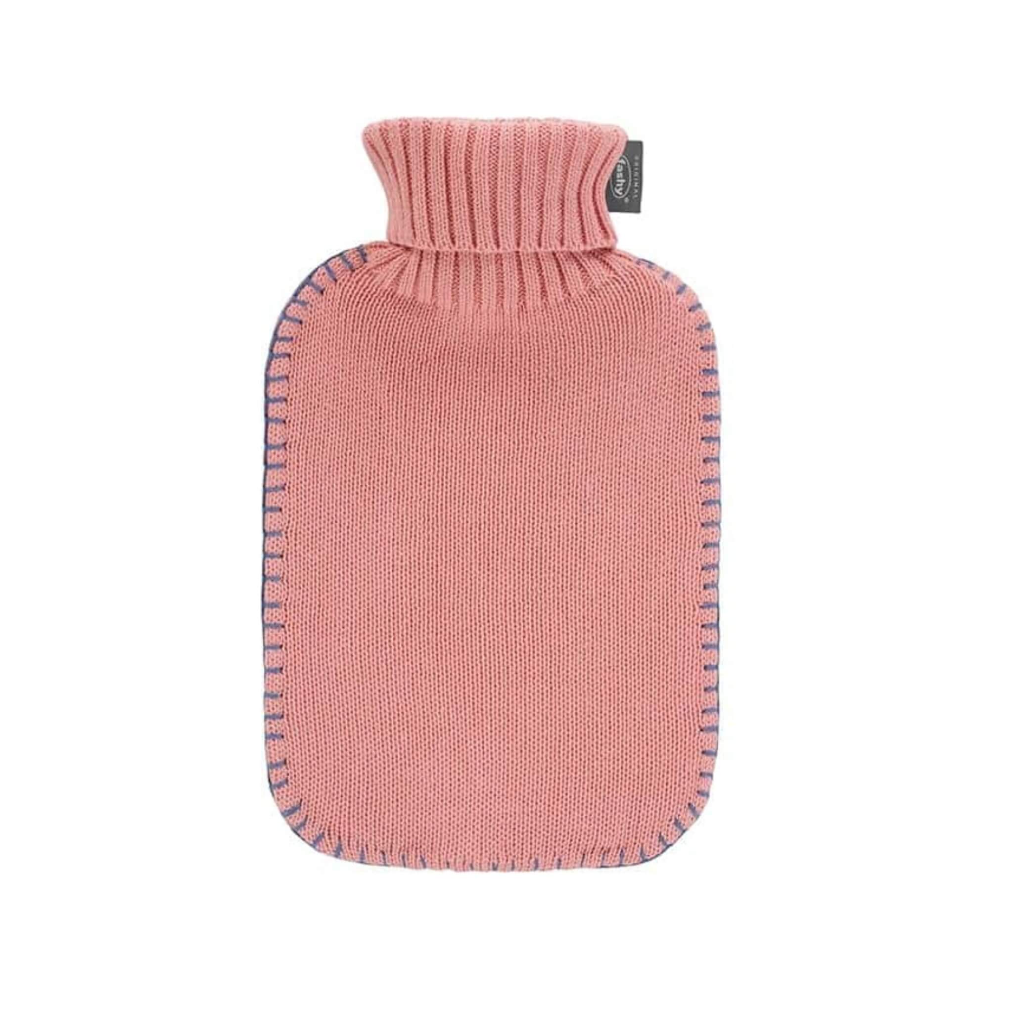 2L Fashy Hot Water Bottle with Pink Knitted Cotton Cover - Warm & Cozy for Winter Nights, Period Pain Relief, Bed Warming & Home Comfort