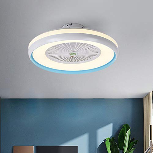 Modern Dimmable LED Ceiling Fan with Remote Control - 5-Blade Flush Mount Light Fixture for Kids Bedroom, Living Room & Dining Room - Energy Efficient Metal & Acrylic Design (Blue) | Perfect for Cooling & Lighting Your Home Spaces