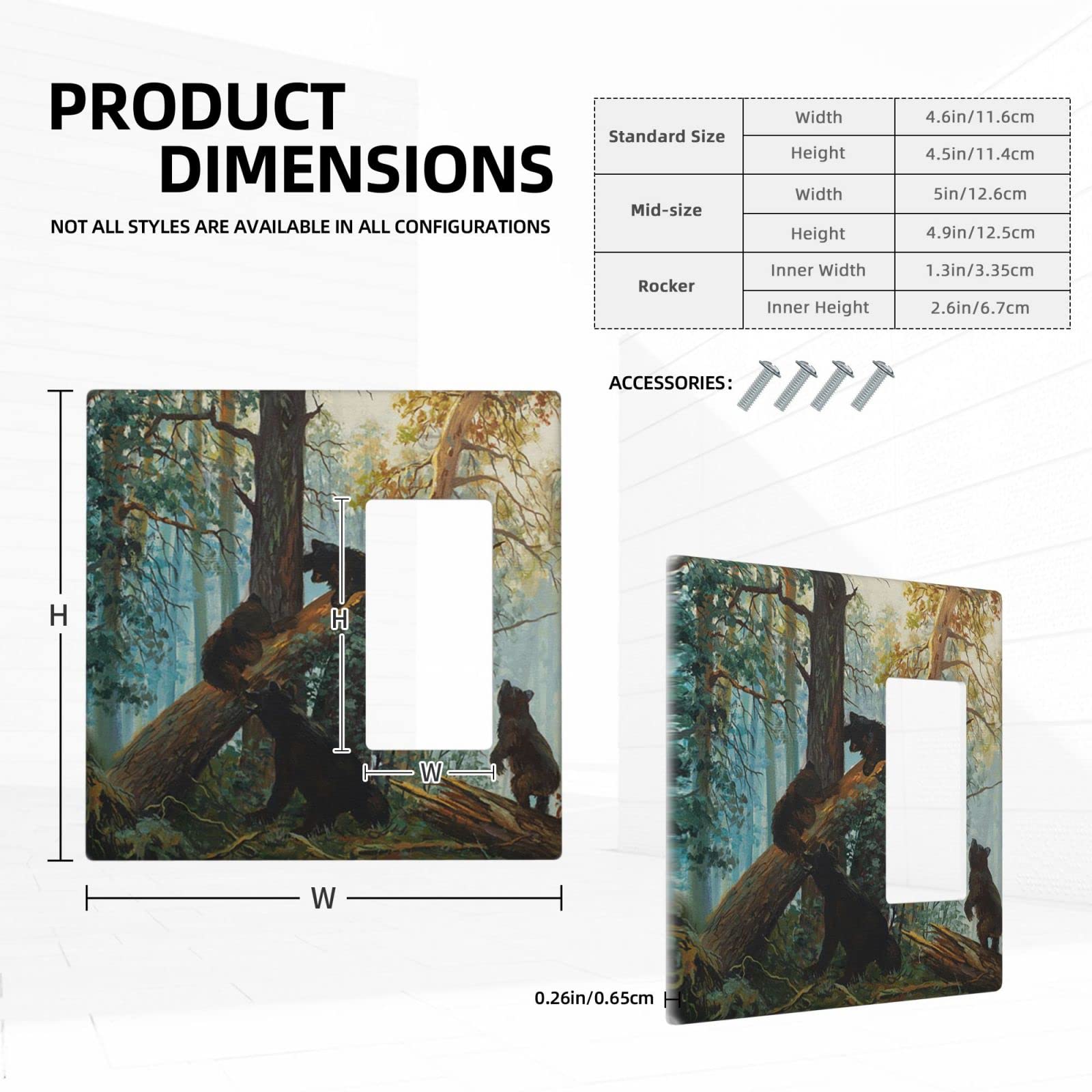 Bear Forest Design 2-Gang Combination Wall Plate - 1 Toggle & 1 Rocker Light Switch Cover - 4.50