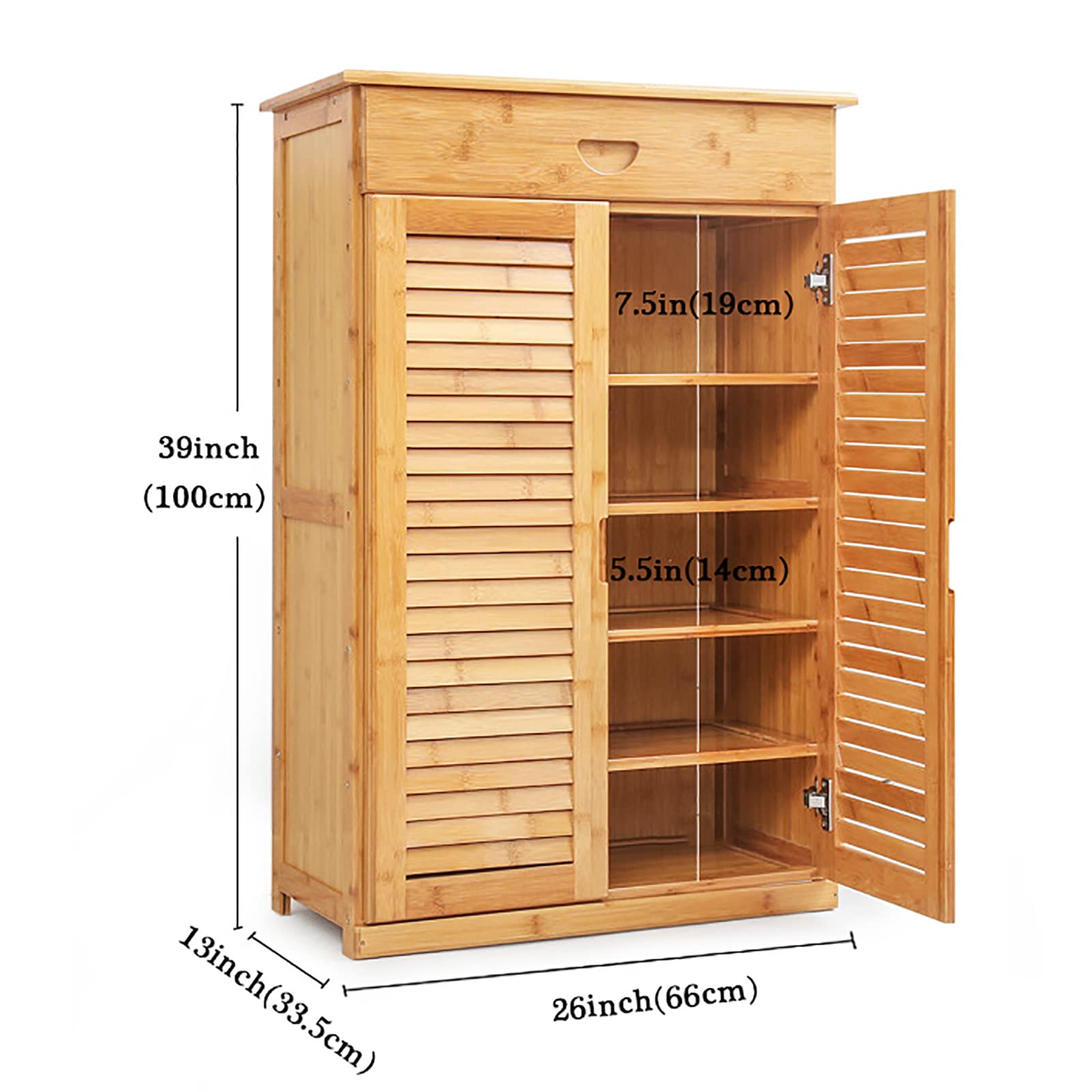 Bamboo Shoe Storage Cabinet with Doors - Rustic Entryway Shoe Organizer & Shoe Rack for Hallway, Closet or Mudroom Organization