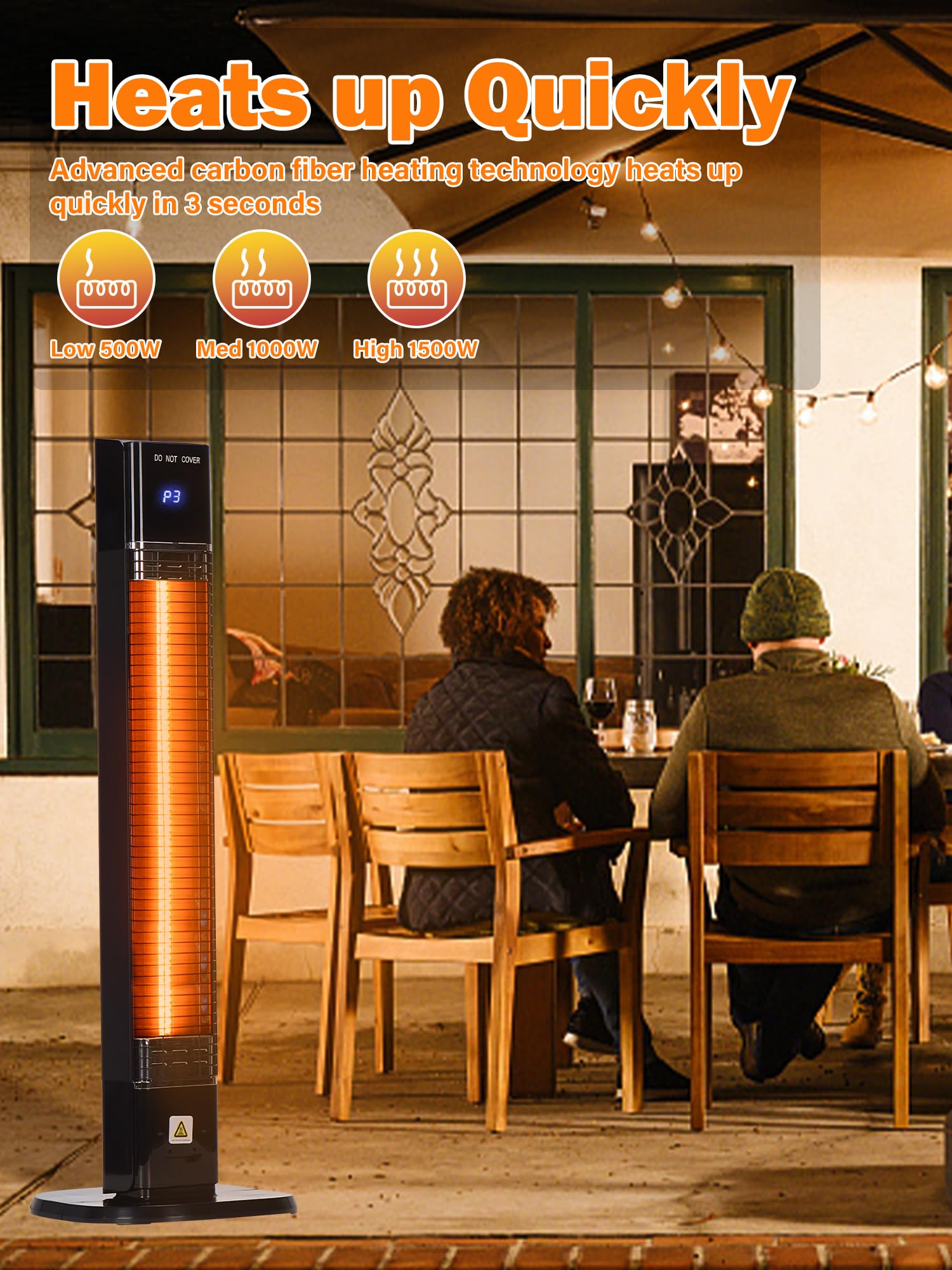 1500W Electric Patio Heater with Remote - Infrared Outdoor Space Heater for Garage, Bedroom, Backyard - 35