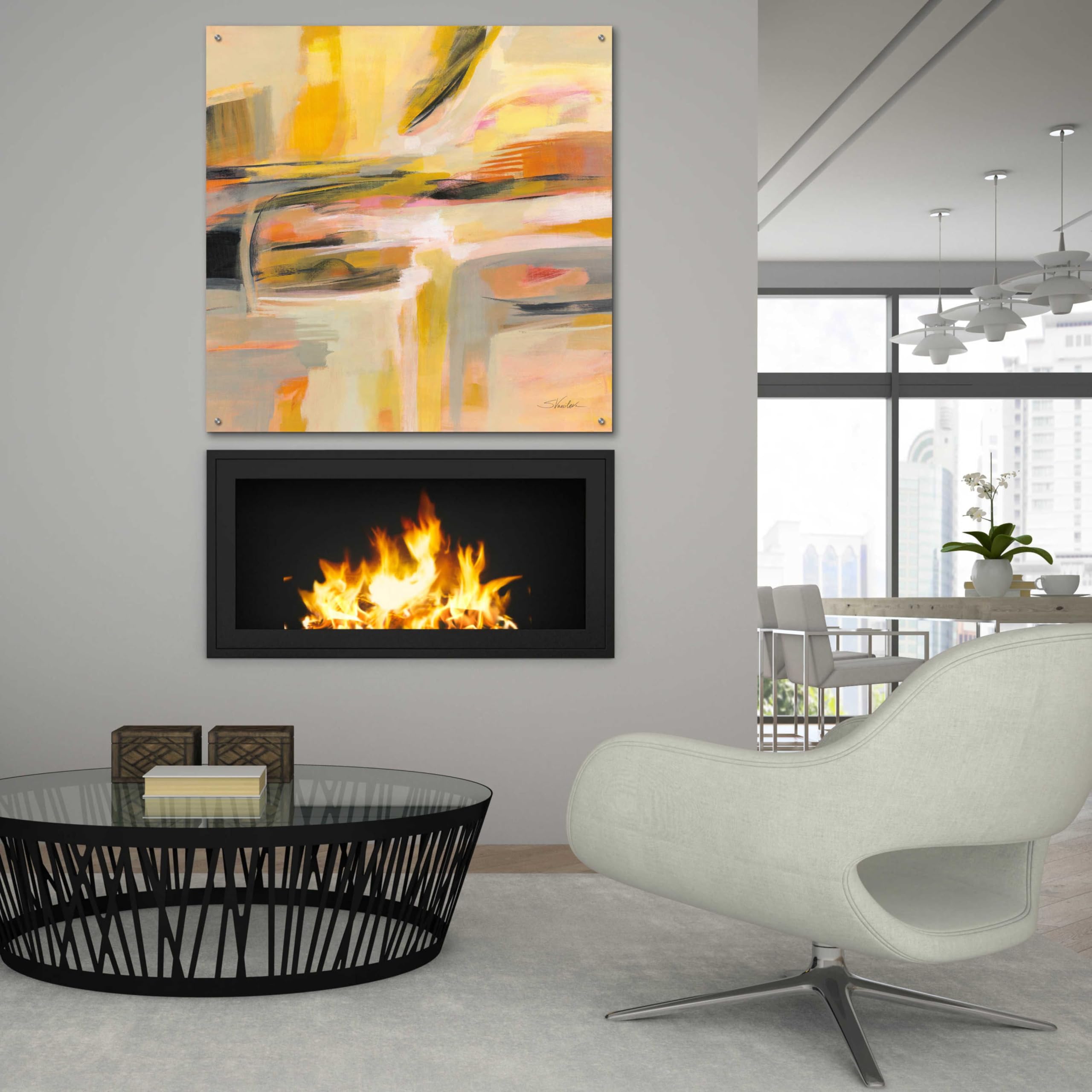 Silvia Vassileva 'Happy Sunshine' Acrylic Glass Wall Art - 36x36 Inches Modern Abstract Painting for Living Room, Bedroom & Office Decor