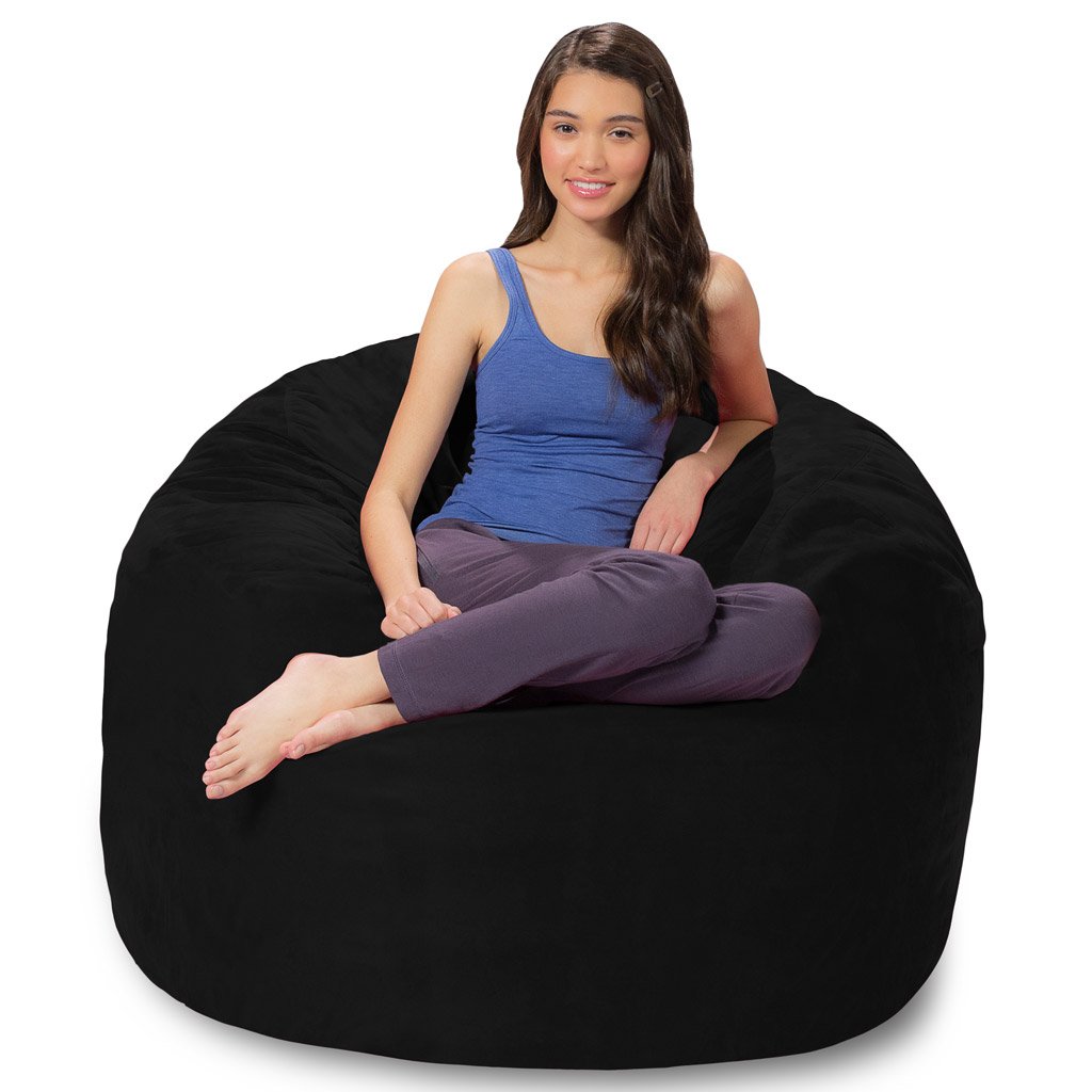 Premium 4ft Memory Foam Bean Bag Chair - Ultra Soft Black Microsuede Cover for Living Room, Bedroom & Game Room Relaxation