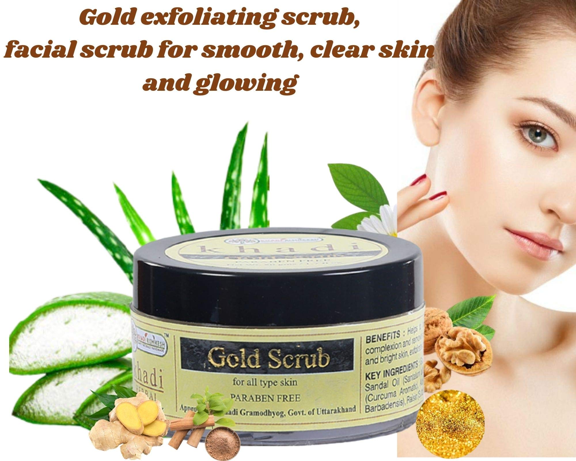 Khadi Rishikesh Herbal Gold Facial Kit - Sandalwood & Turmeric Face Mask for Fair & Bright Skin - Dead Skin Cell & Tan Removal - Deep Cleansing - Unisex 50g with Free Towel (Rumaal) - Perfect for Daily Skincare & Glow Boosting