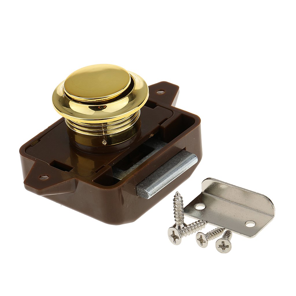 3-Pack Keyless Push Button Cabinet Locks - Glossy Gold Latches for Cupboards, Drawers & Furniture - Child Safety & Home Organization Solution