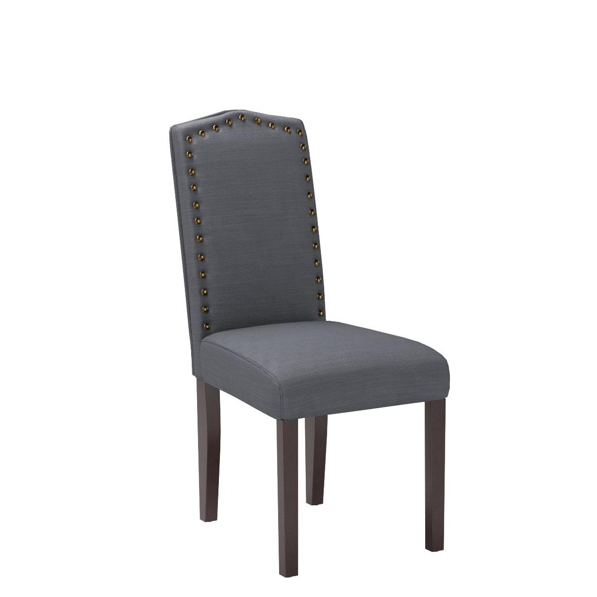 LSSBOUGHT Set of 2 Upholstered Parsons Dining Chairs - Dark Gray Fabric Kitchen Chairs with Solid Wood Frame & Nailhead Trim - Perfect for Dining Room, Kitchen, or Breakfast Nook