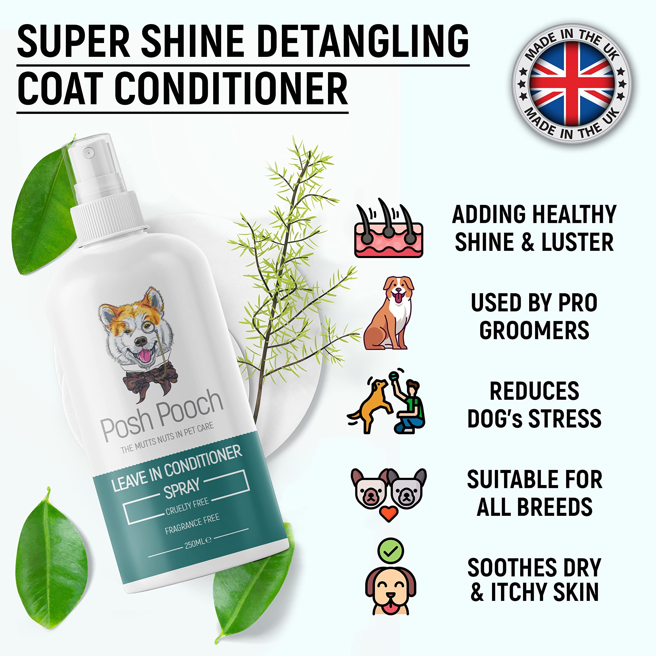 **Posh Pooch® Fragrance-Free 2-in-1 Dog Leave-In Conditioner Spray | Moisturizing & Detangling for Soft, Shiny, Tangle-Free Hair | Hypoallergenic Hydration for Sensitive, Dry & Itchy Skin | Perfect for Daily Grooming & Post-Bath Care**