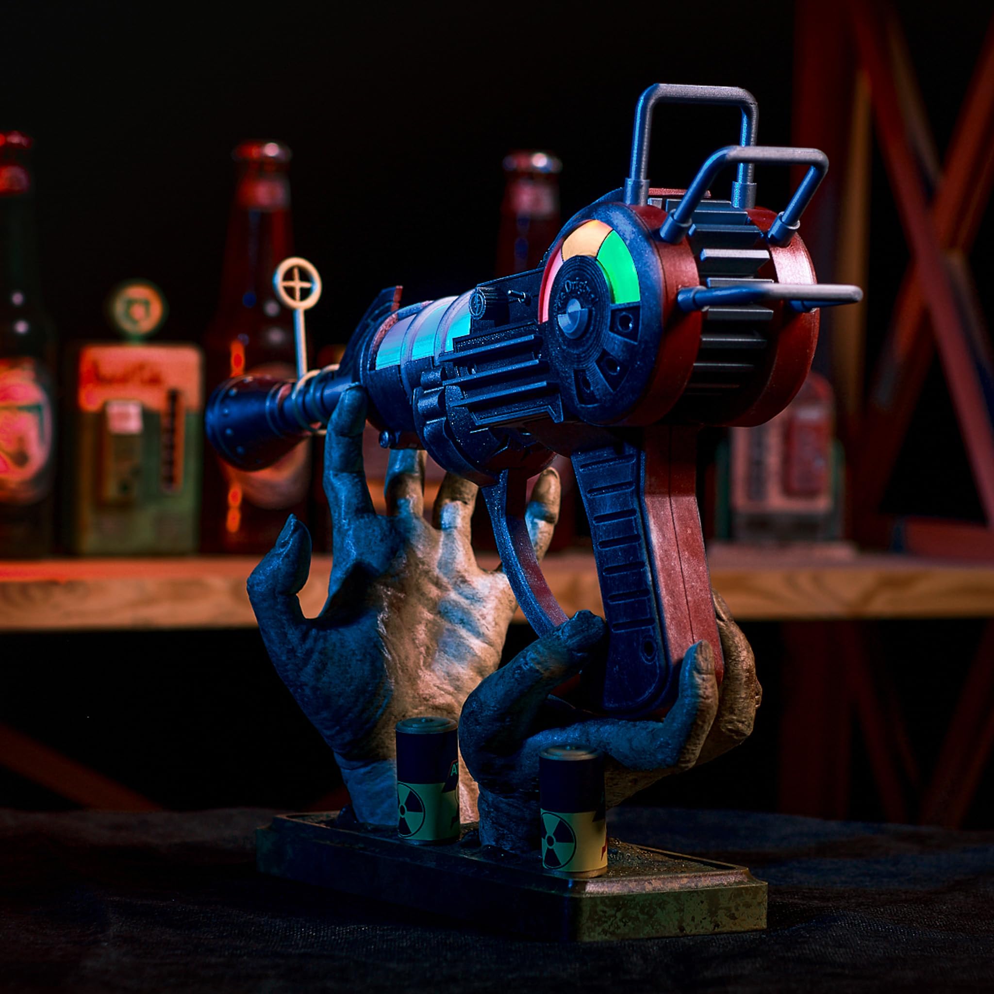 Ray Gun LED Lights Replica - Call of Duty Zombies Cosplay Prop with Zombie Stand & 2 Extra Battery Cell Replicas | Perfect for Gaming Collectors, Halloween Costumes & Themed Parties