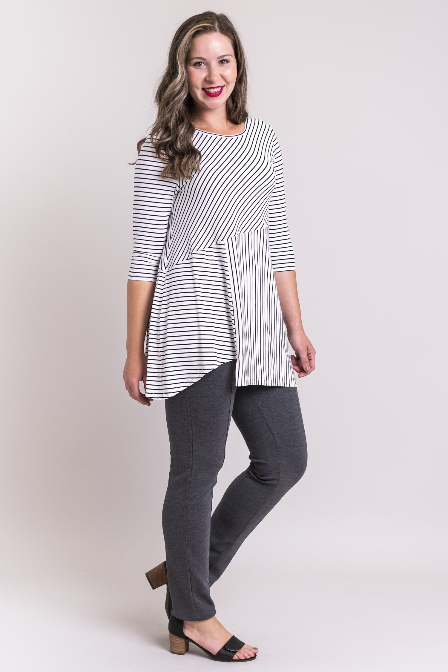 Stylish Bamboo Tunic Top - White & Black Small Stripes - Soft & Comfortable Women's Blouse - Perfect for Casual Wear, Office Outfits & Summer Dressing