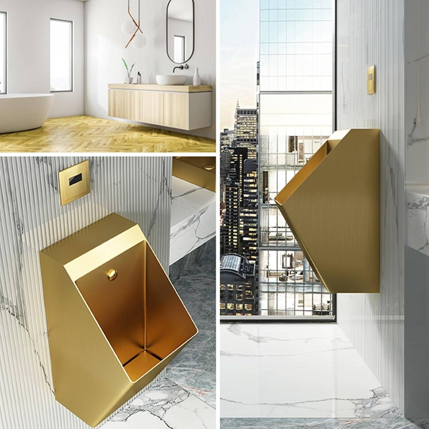 Stainless Steel Wall-Mounted Urinal - Automatic Sensor Flush Toilet for Men (Black/Gold) | 304 Stainless Steel Intelligent Induction Urinal | Ideal for Commercial Restrooms, Public Washrooms & Modern Home Bathrooms