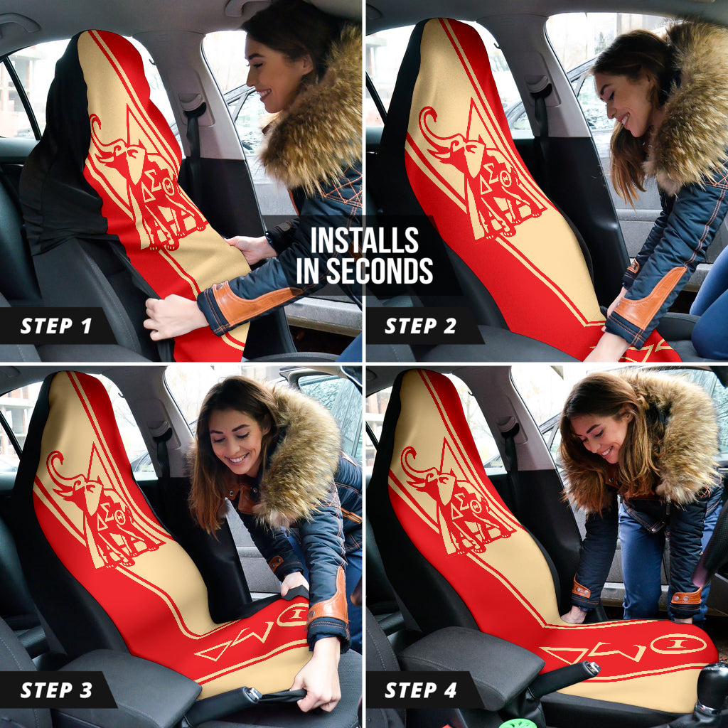 African Delta Sigma Theta Elephant Logo Car Seat Covers - Premium Custom Fit Auto Seat Protectors for Cars, SUVs & Trucks | Durable & Stylish for Sorority Sisters, College Students & Alumni Events