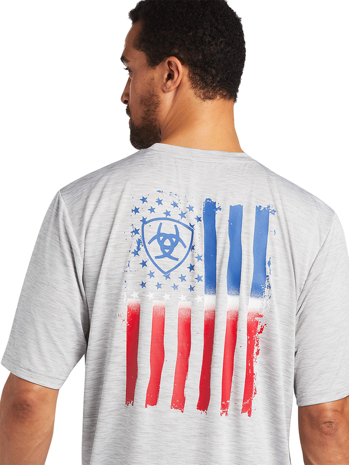 Ariat Men's Charger Vertical Flag Tee - Echo Gray - Comfortable Casual T-Shirt for Outdoor Activities & Everyday Wear