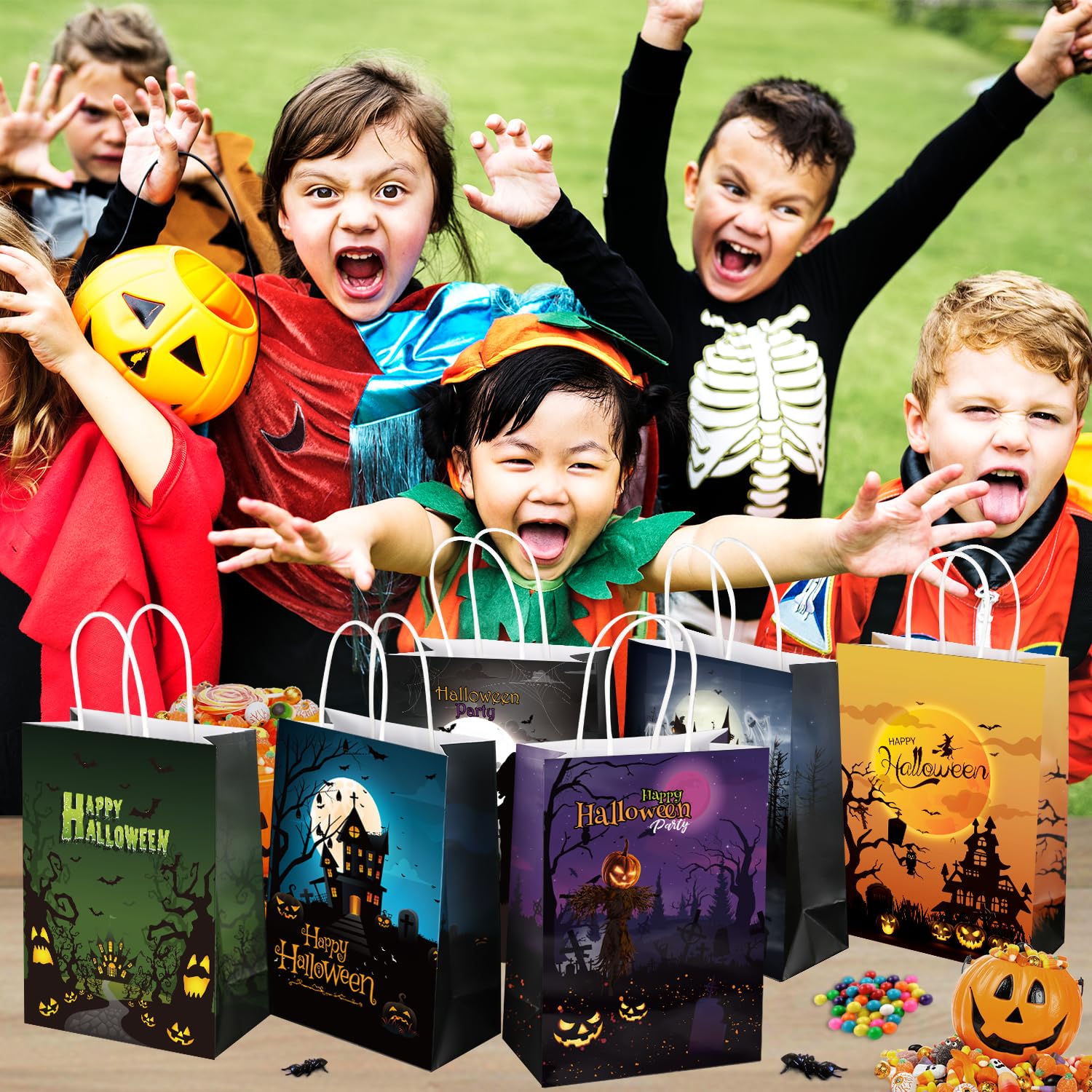 48 Pack Halloween Treat Bags with Tissue Paper - 8.7