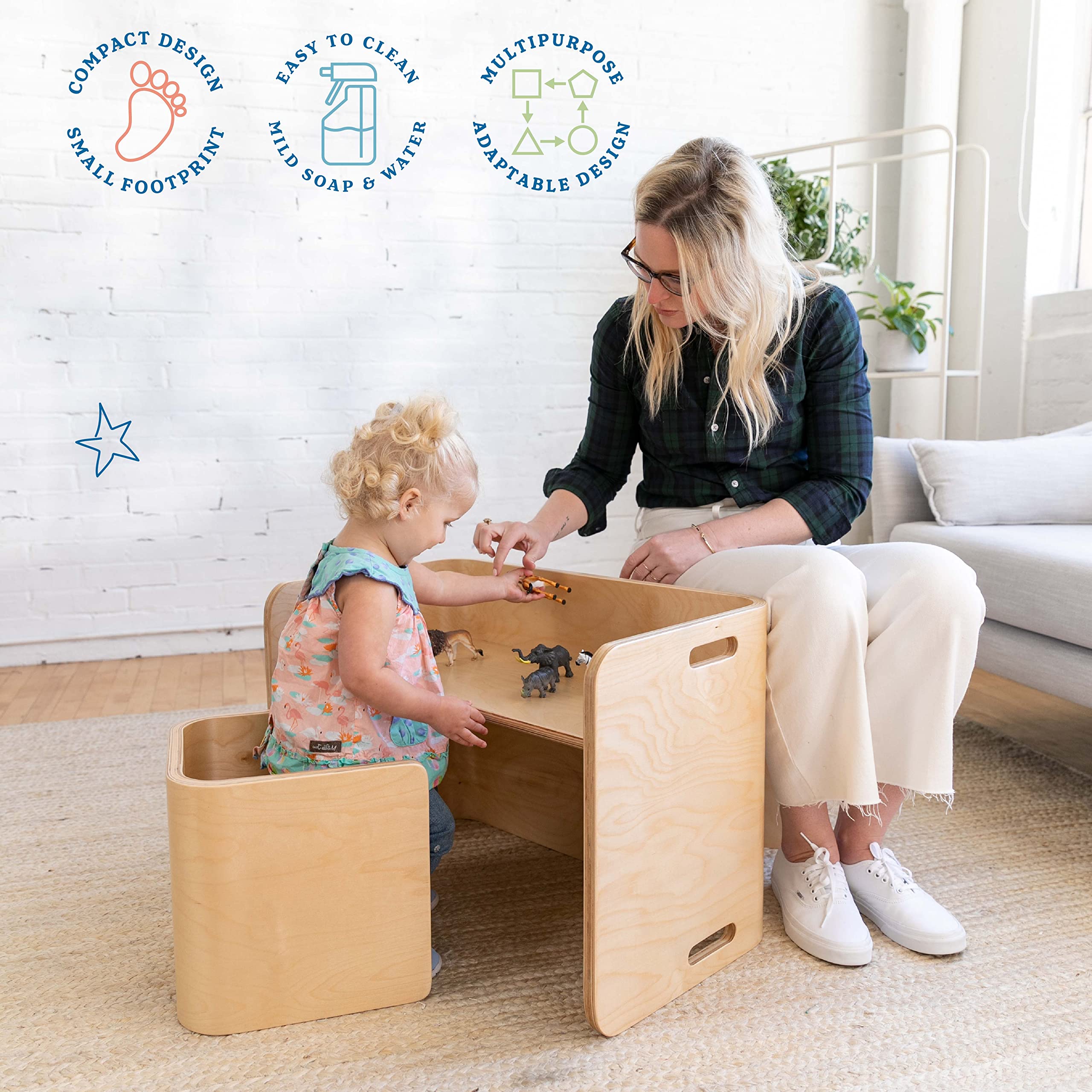 ECR4Kids Premium Bentwood Multipurpose Table and Chair Set for Kids - Natural Wood 3-Piece Children's Furniture - Perfect for Classroom, Playroom & Homeschool Learning Activities