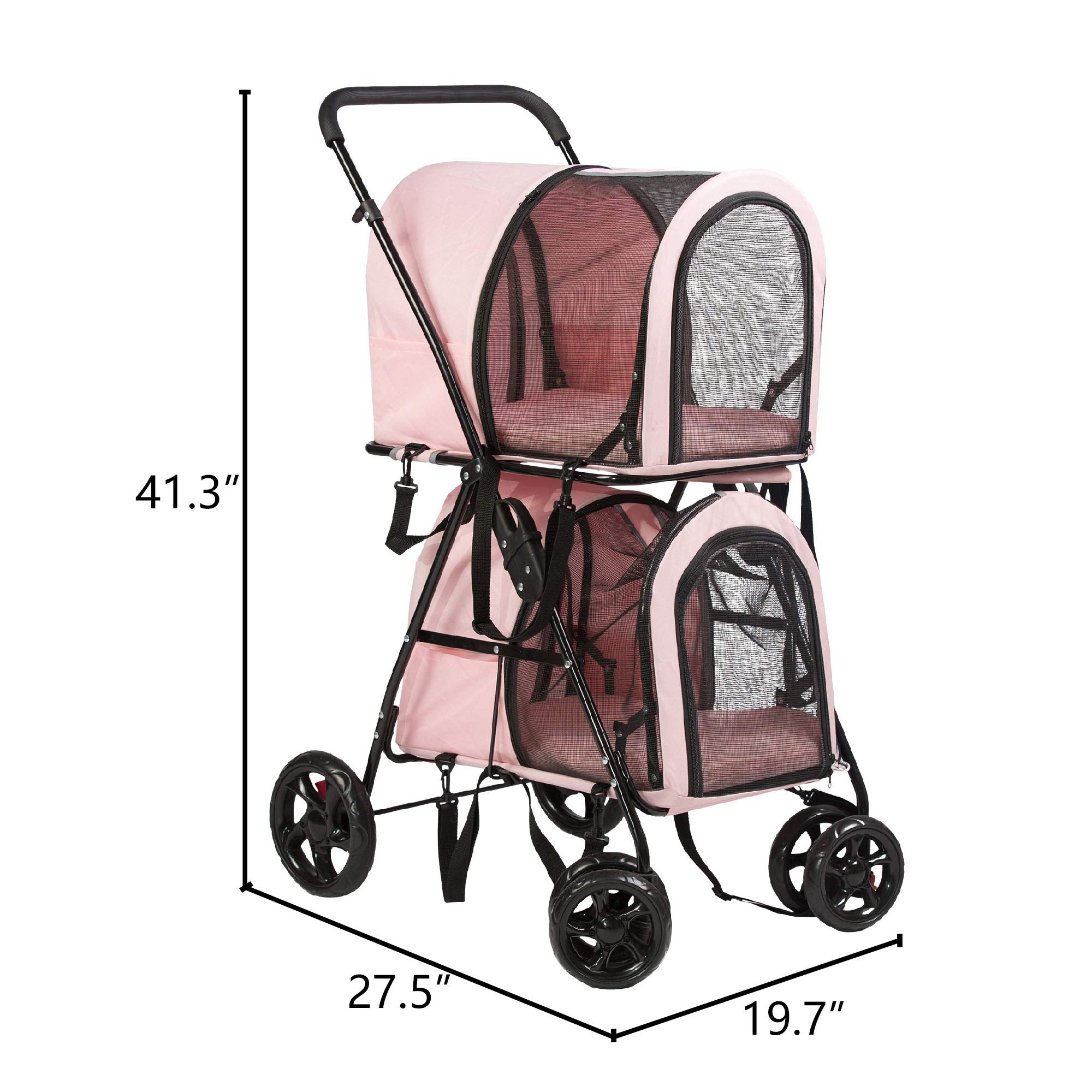 Double Pet Carrier with 2 Detachable Bags - Foldable Cat & Dog Stroller with Lockable Wheels & Safety Belt - Portable Travel Carrier for Small & Medium Pets (Pink) - Perfect for Vet Visits, Air Travel & Outdoor Adventures
