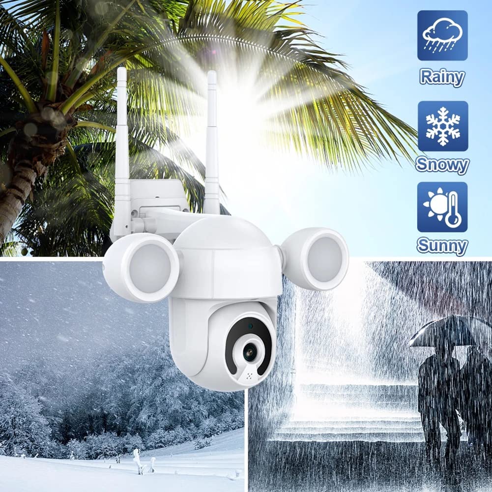 5MP Outdoor Security Camera with Floodlights - Motion-Activated Home Surveillance System, 2-Way Audio & Auto Night Vision, IP66 Waterproof for Backyard, Garage & Front Door Protection (Works with Alexa/Google Assistant) - Perfect for 24/7 Home Security and Property Monitoring