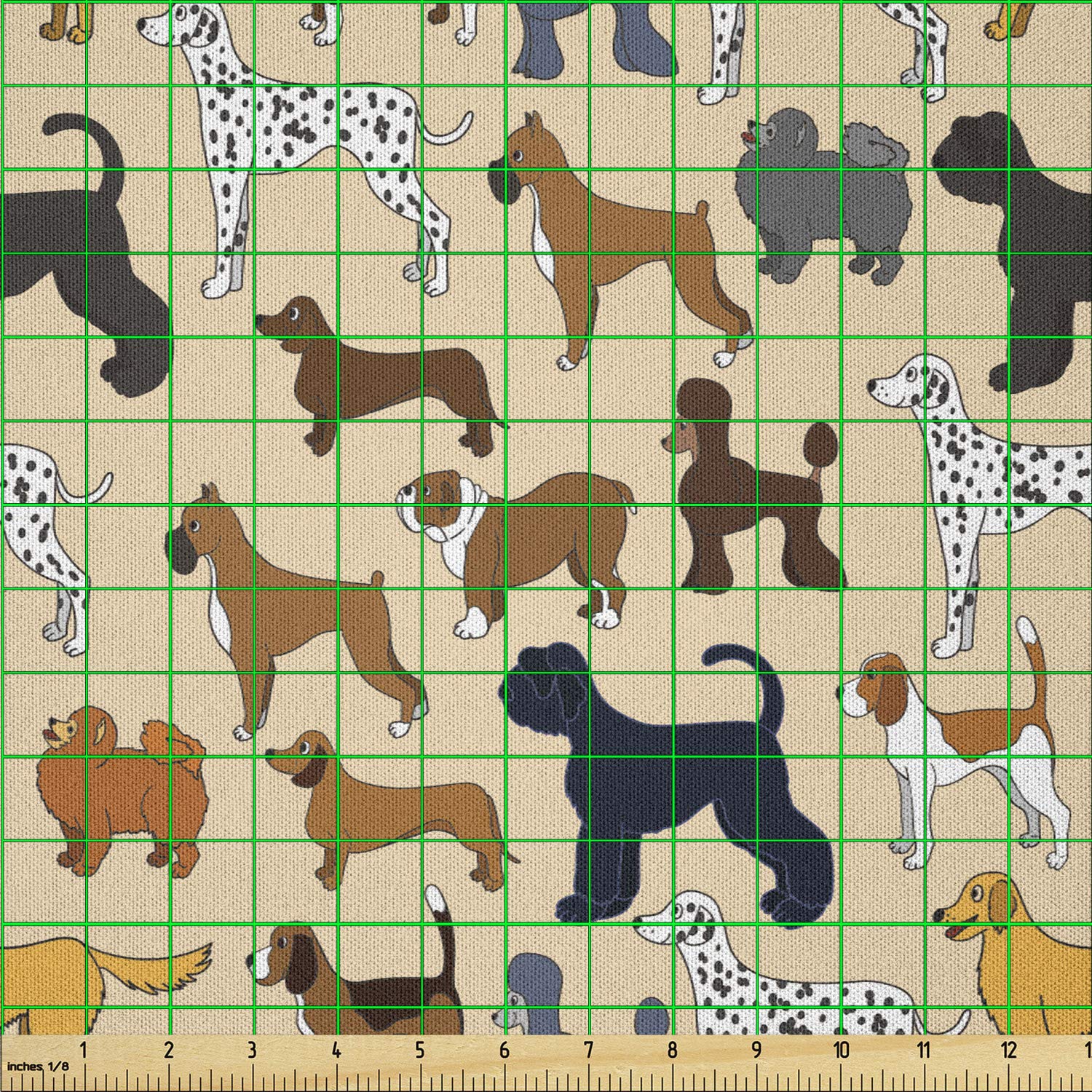 Lunarable Cartoon Puppies Microfiber Fabric by The Yard - 10 Yards Brown Beige for Dog Lovers, Arts & Crafts, Home Decor | Perfect for DIY Projects, Pet Accessories & Textile Design