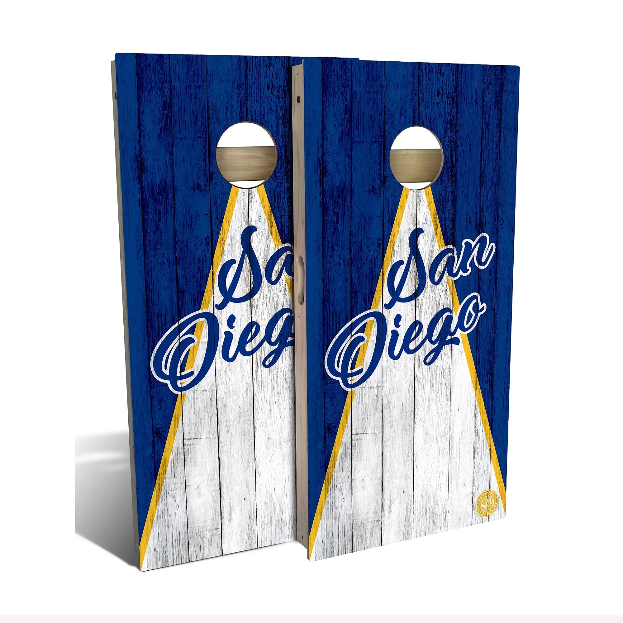 Skip's Garage San Diego Triangle Themed Cornhole Board Set - Regulation Size & Premium Accessories - 2 Boards & 8 All-Weather Bags - Perfect for Backyard BBQs, Tailgating & Beach Parties