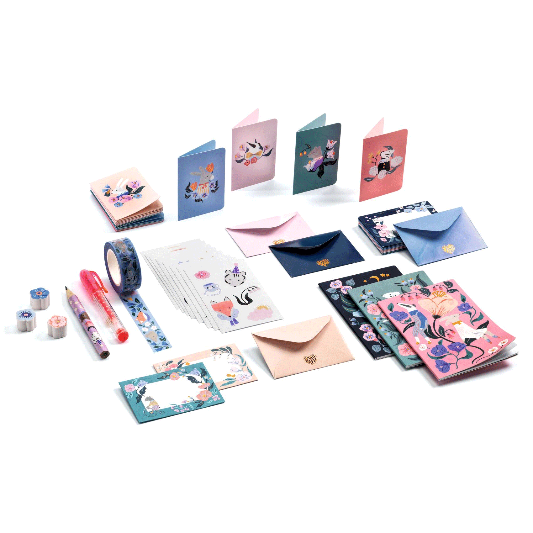 Djeco Cecile Mini Stationary Set - Cute French Design Notebook, Pencils & Eraser for Kids - Perfect for School, Travel & Creative Writing Gifts