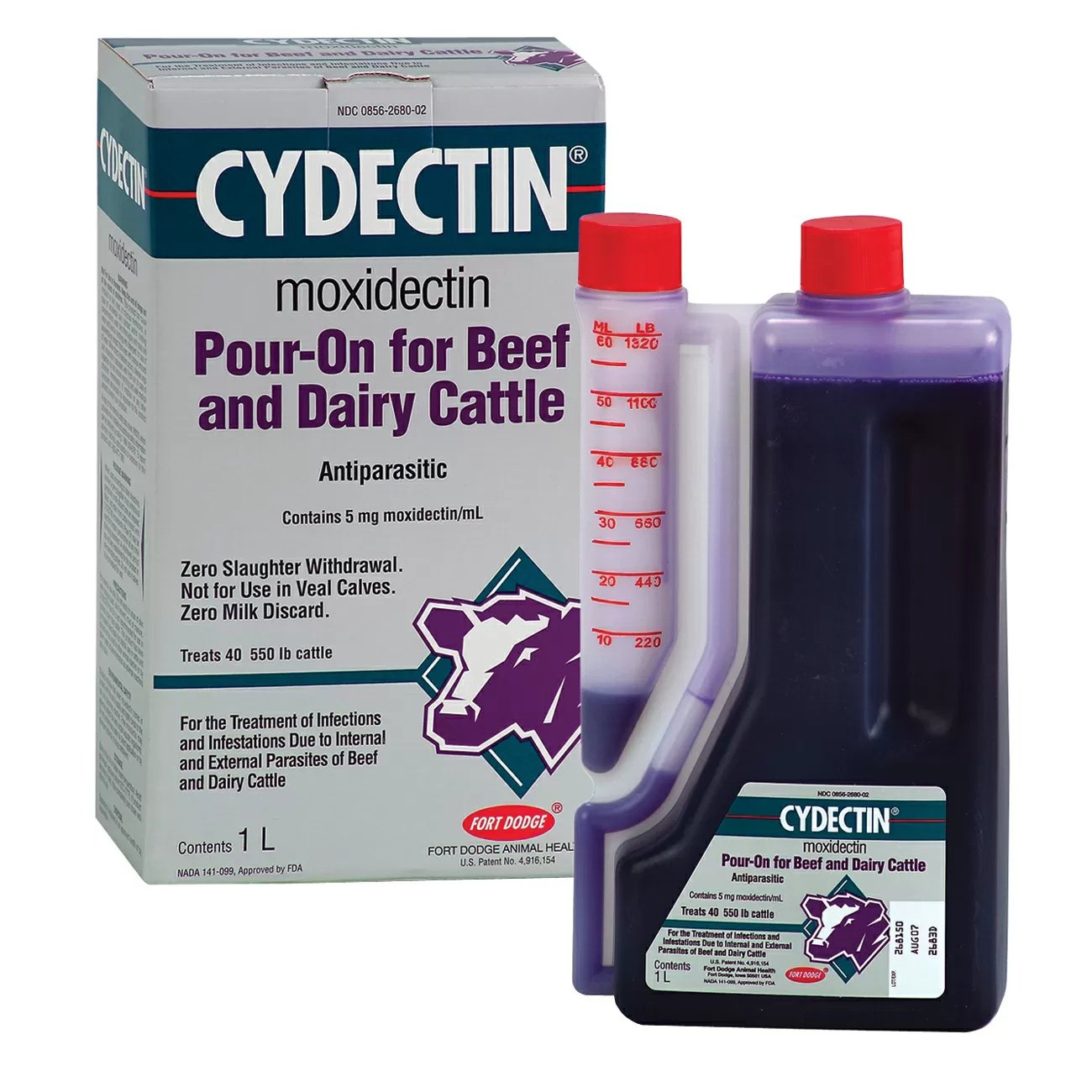 Elanco Cydectin Pour-On for Cattle - Effective Parasite Control Solution for Livestock - Use for Deworming and Treating External Parasites in Cattle