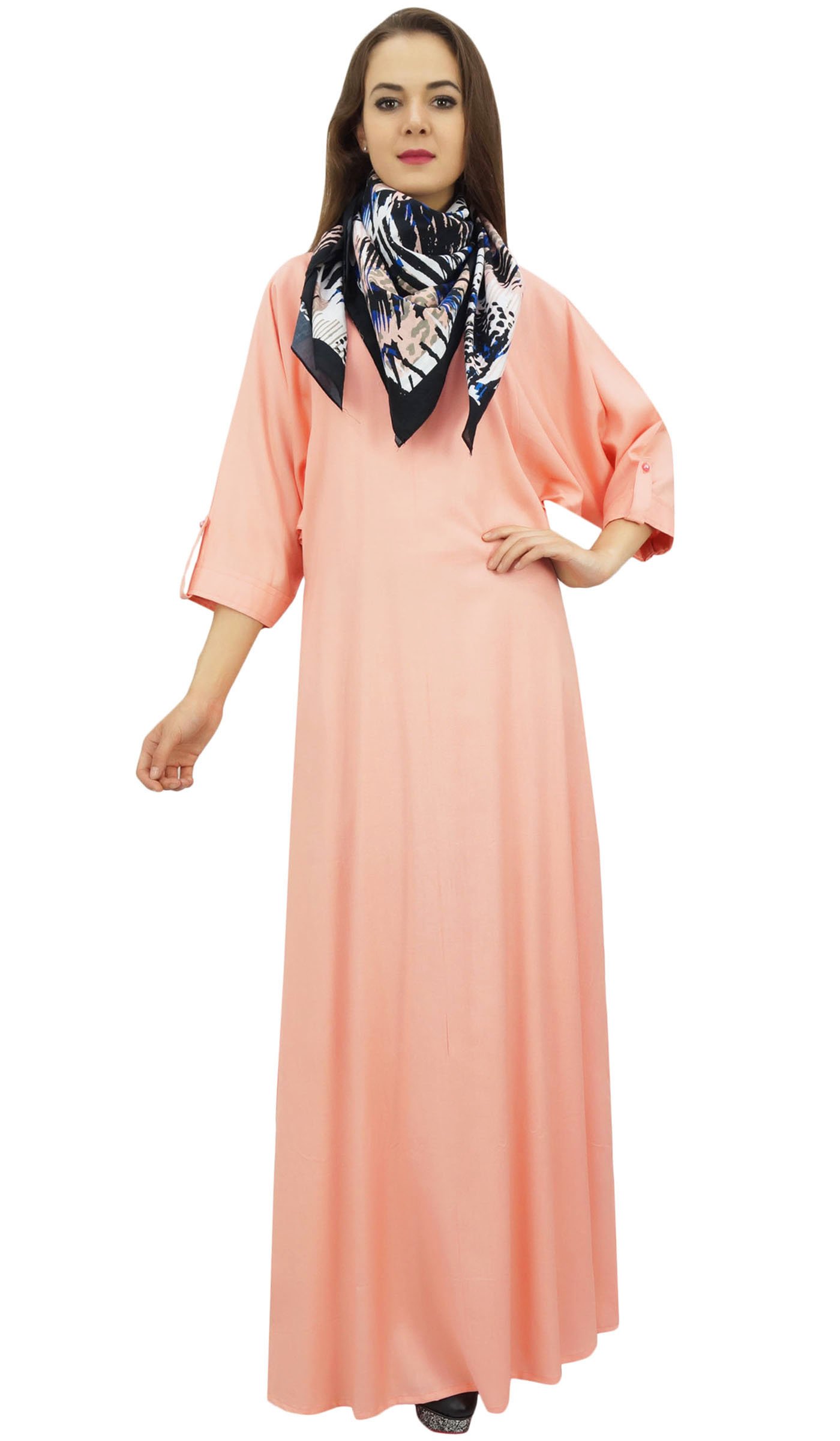 Bimba Designer Women's Summer Maxi Dress with Printed Tassel Scarf - Flowy Boat Neck Dress for Beach, Vacation & Casual Wear