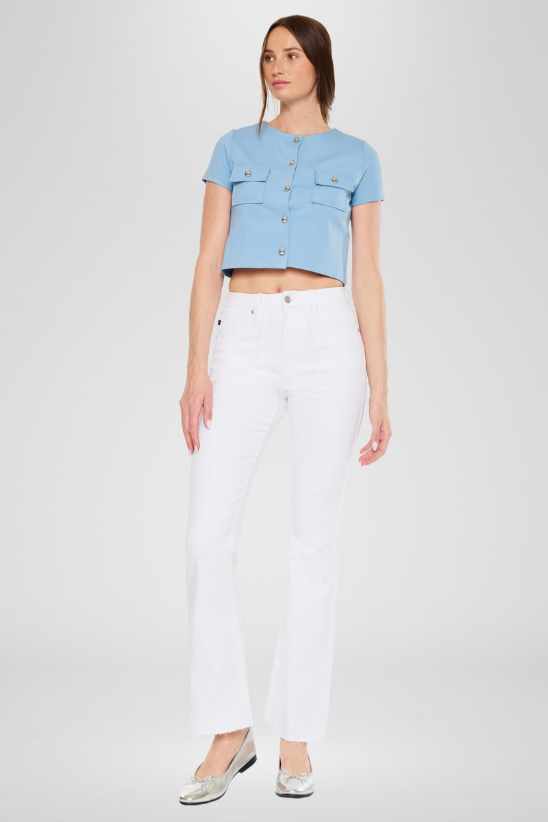 Hawthorne High Rise Flare Jeans for Women - Petite Fit, Comfortable Stretch Denim Pants for Casual Wear & Everyday Outfits