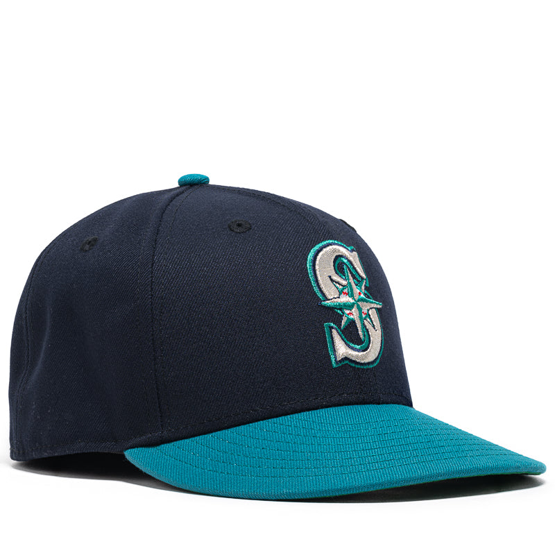 New Era x Politics Seattle Mariners 59FIFTY Fitted Baseball Cap - Navy/Teal - Official MLB Licensed Hat for Men & Women - Perfect for Games, Collecting & Streetwear Fashion