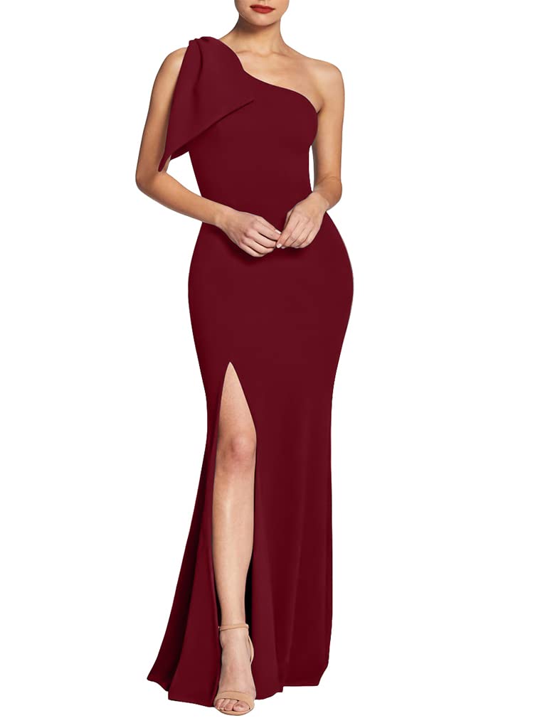 Elegant One Shoulder Bow Sleeveless Long Formal Dress for Women - Perfect for Evening Parties, Prom, Cocktail Events & Special Occasions