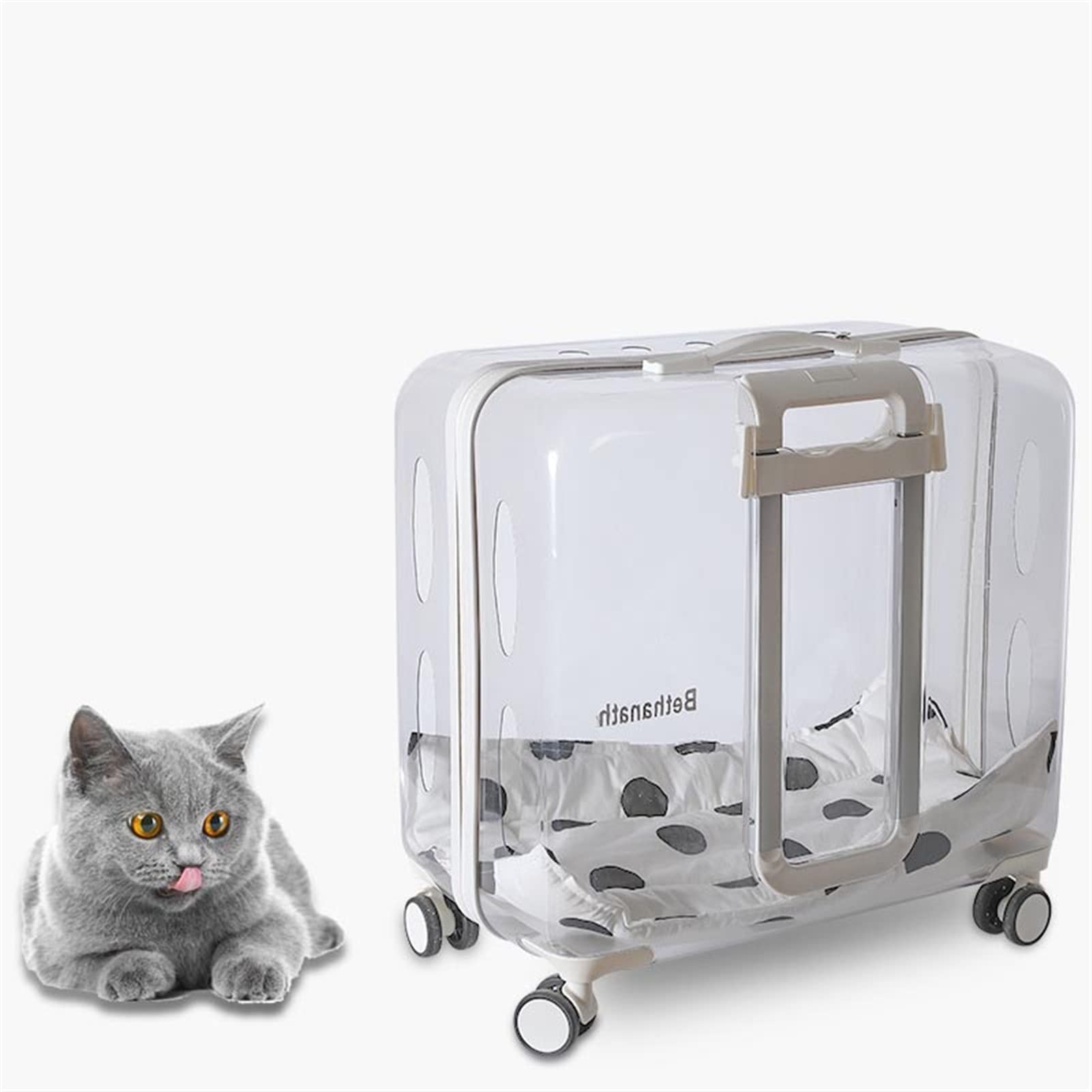 BIAOYOU Portable Pet Travel Carrier - Transparent Airline Approved Pet Box for Cats & Dogs with Telescopic Handle & Wheels | Perfect for Flights, Road Trips & Vet Visits