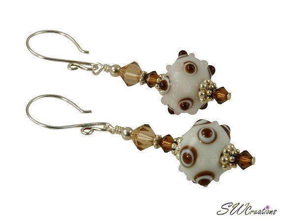 Handmade Coffee and Cream Lampwork Glass Bead Earrings - Elegant Boho Jewelry for Women, Perfect for Casual Wear & Special Occasions