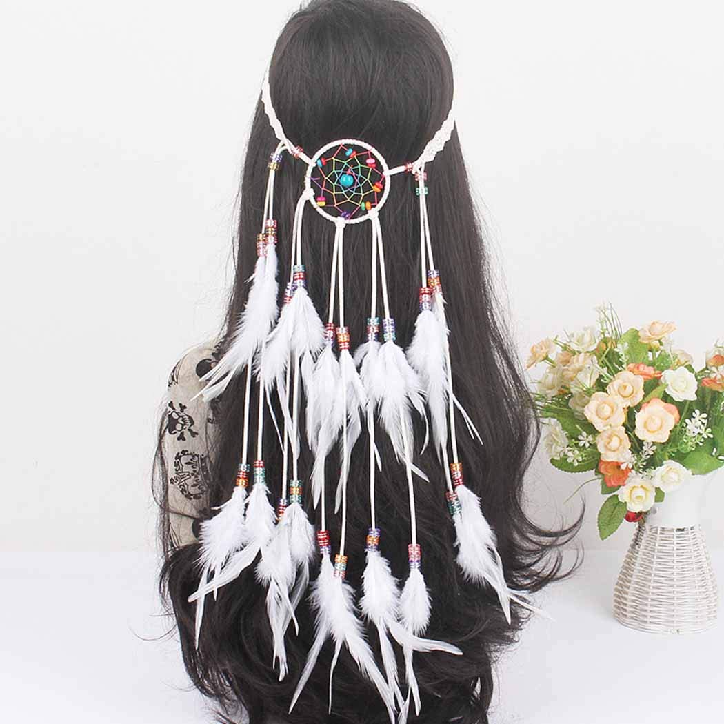 Boho Feather Headbands for Women - Adjustable Long Feather Headdress for Halloween, Wedding & Festival - Gypsy Indian Hair Accessories for Women & Girls - Perfect for Costume Parties, Music Festivals & Boho Chic Outfits
