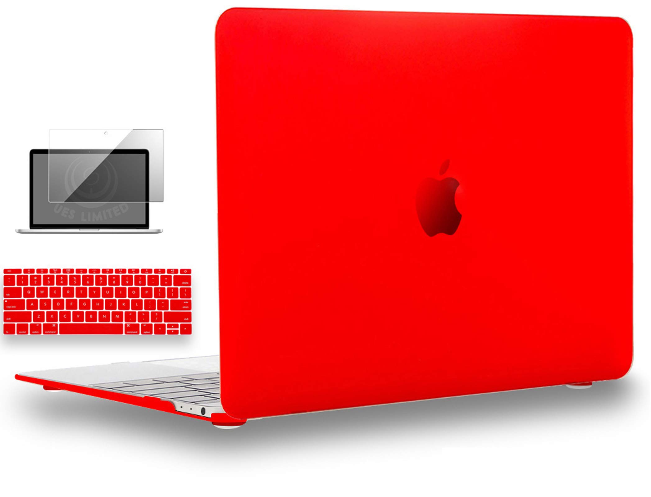 UESWILL 3-in-1 Matte Hard Shell Case Cover for MacBook 12-inch Retina Display (Model A1534) with Keyboard Protector & Screen Protector - Red | Perfect for Work, Travel & School Protection