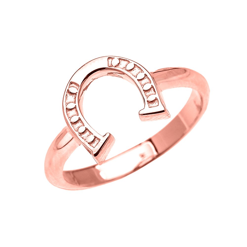 10K Rose Gold Dainty Horseshoe Good Luck Ring for Women - Elegant Jewelry Gift for Birthday, Anniversary & Everyday Wear