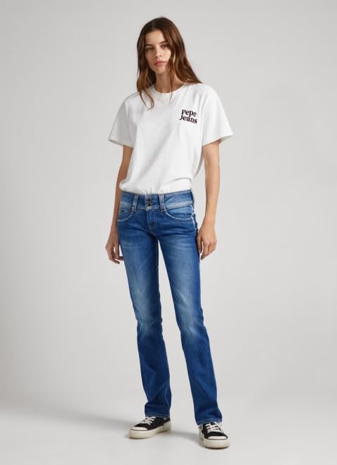Pepe Jeans Women's Straight Leg Denim Jeans - Classic Blue Stretch Comfort Fit for Everyday Wear | Casual, Office & Weekend Outfits