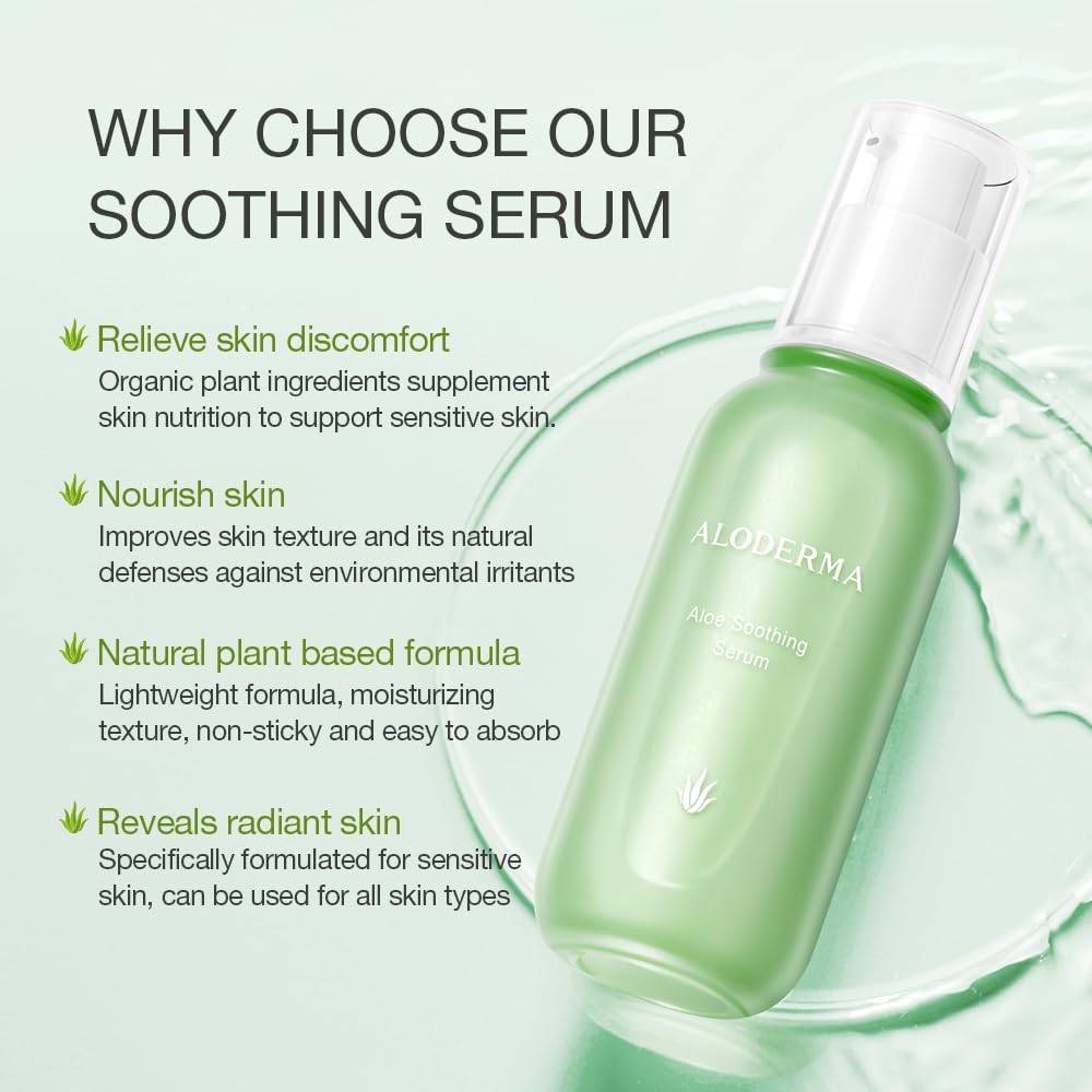Aloderma Signature Aloe Soothing & Repairing Skincare Set - 6 Piece Kit with Gel, Cleanser, Toner, Serum (2pcs) & Cream for Sensitive Skin & Acne Relief - Perfect for Daily Face Care & Sunburn Treatment