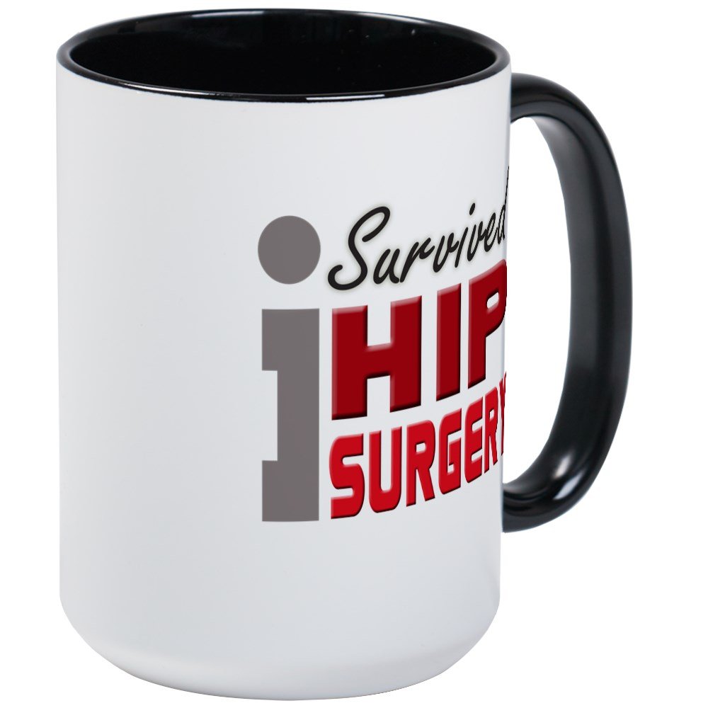 Survived Hip Surgery Ceramic Coffee Mug 15 oz (444ml) - Funny & Inspirational Gift for Recovery, Hospital Stay & Daily Use