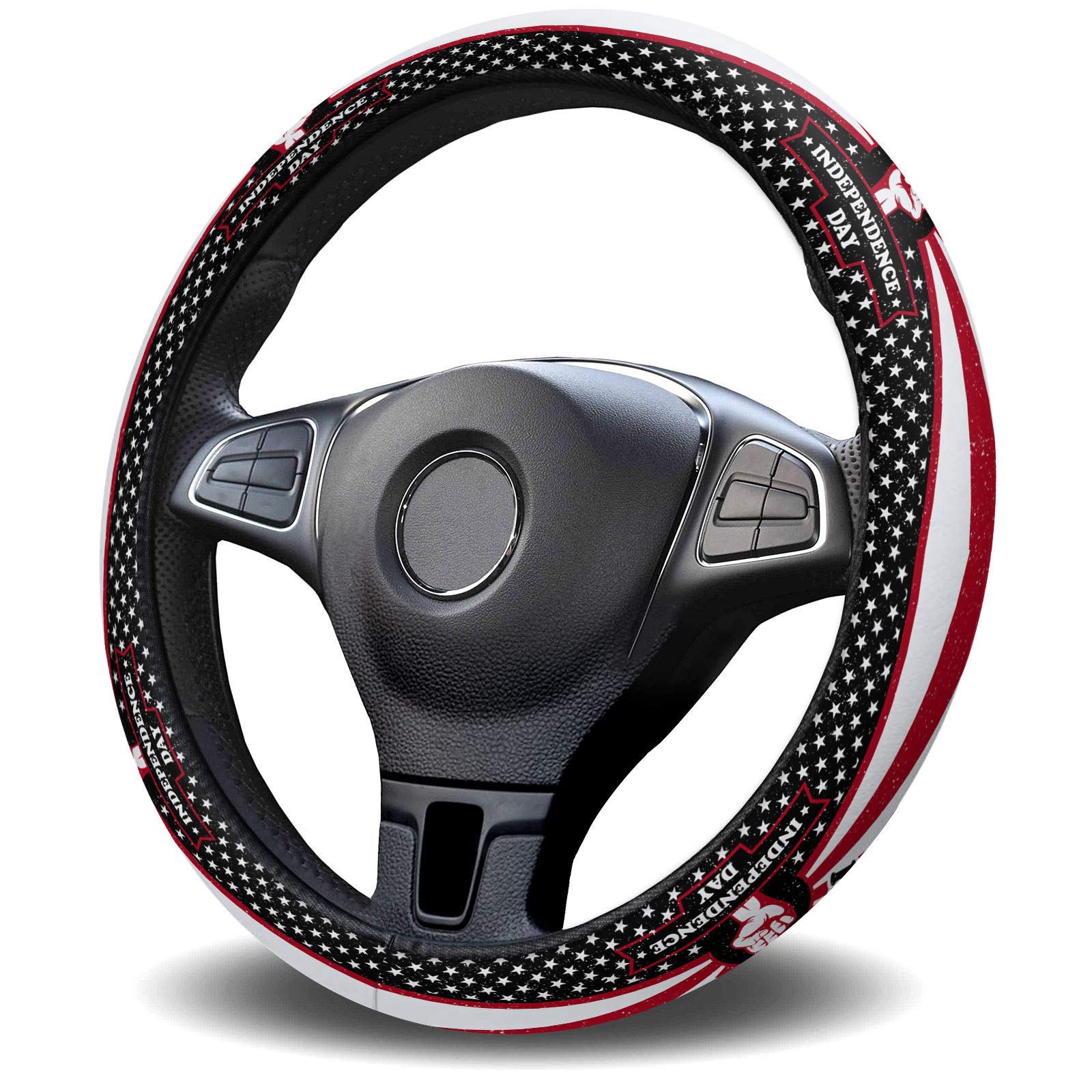 YOUNGKIDS Custom Universal 15-inch Quick Release Steering Wheel Cover for Cars & Trucks - Patriotic Freedom Red Design for Men & Women | Perfect for Independence Day & Everyday Driving Comfort