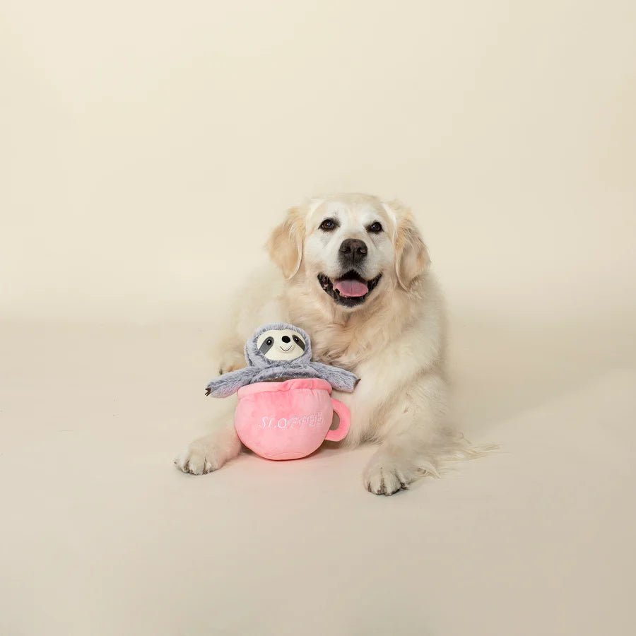 Cute Sloth in Coffee Cup Plush Squeaky Dog Toy - Soft & Chew-Resistant Puppy Chew Toy for Small & Medium Dogs - Perfect for Playtime, Cuddling & Training Rewards