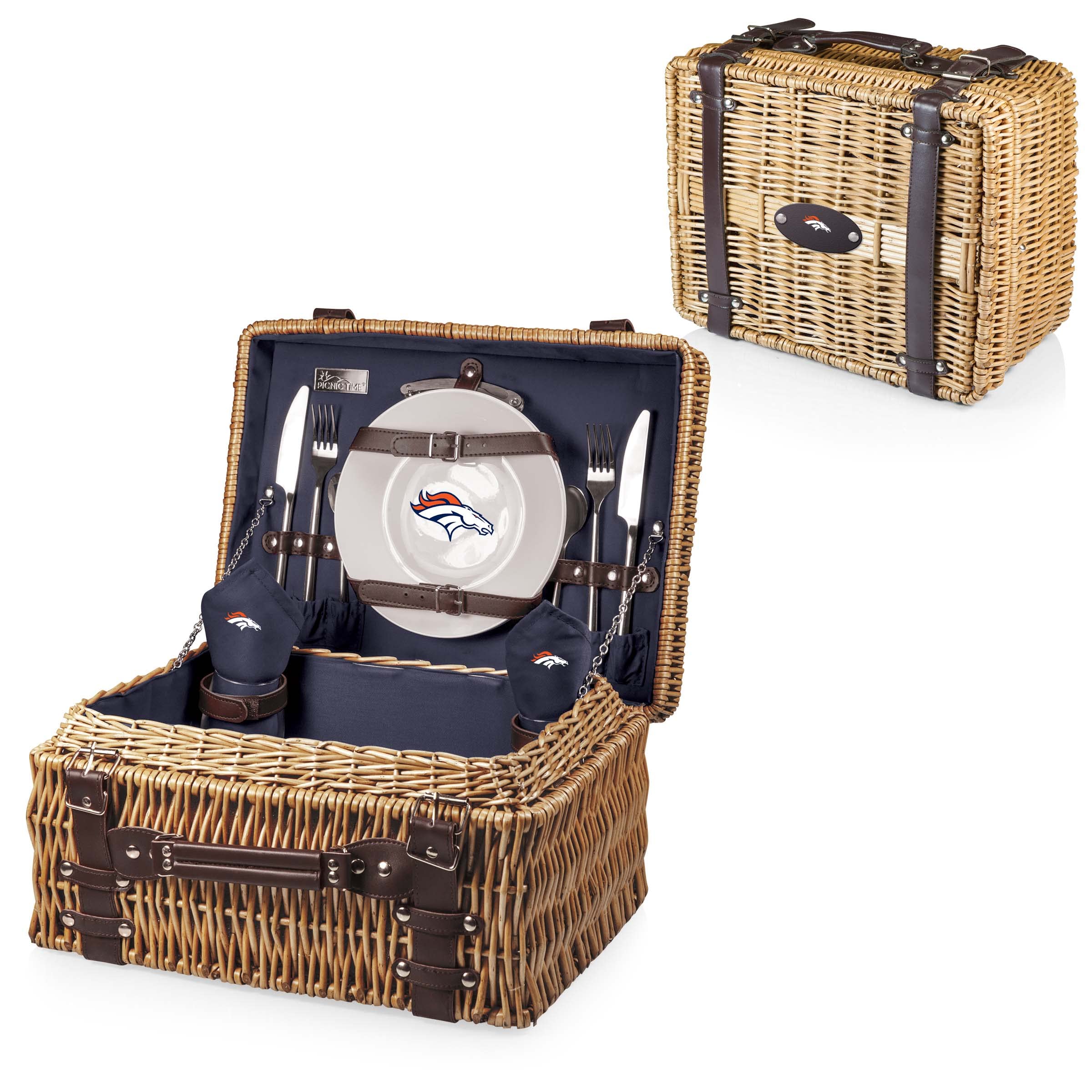 NFL Champion Picnic Basket for 2 - Wicker Picnic Basket Set with Plates, Utensils & Blanket (Black & Brown) - Perfect for Outdoor Picnics, Tailgating & Game Day Parties