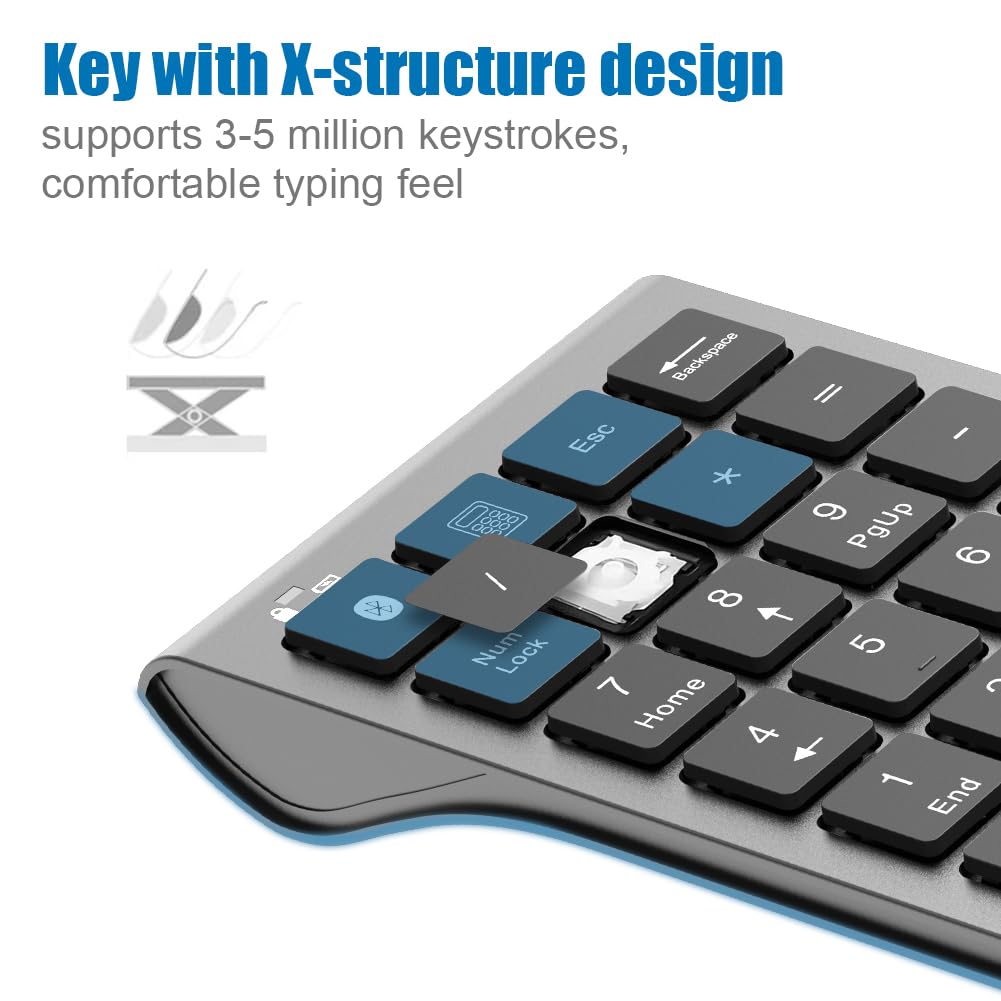 Rechargeable Bluetooth Numeric Keypad for Laptop - Wireless & Wired 22-Key USB Number Pad for MacBook, Chromebook, Surface Pro - Perfect for Accounting, Data Entry and Office Work