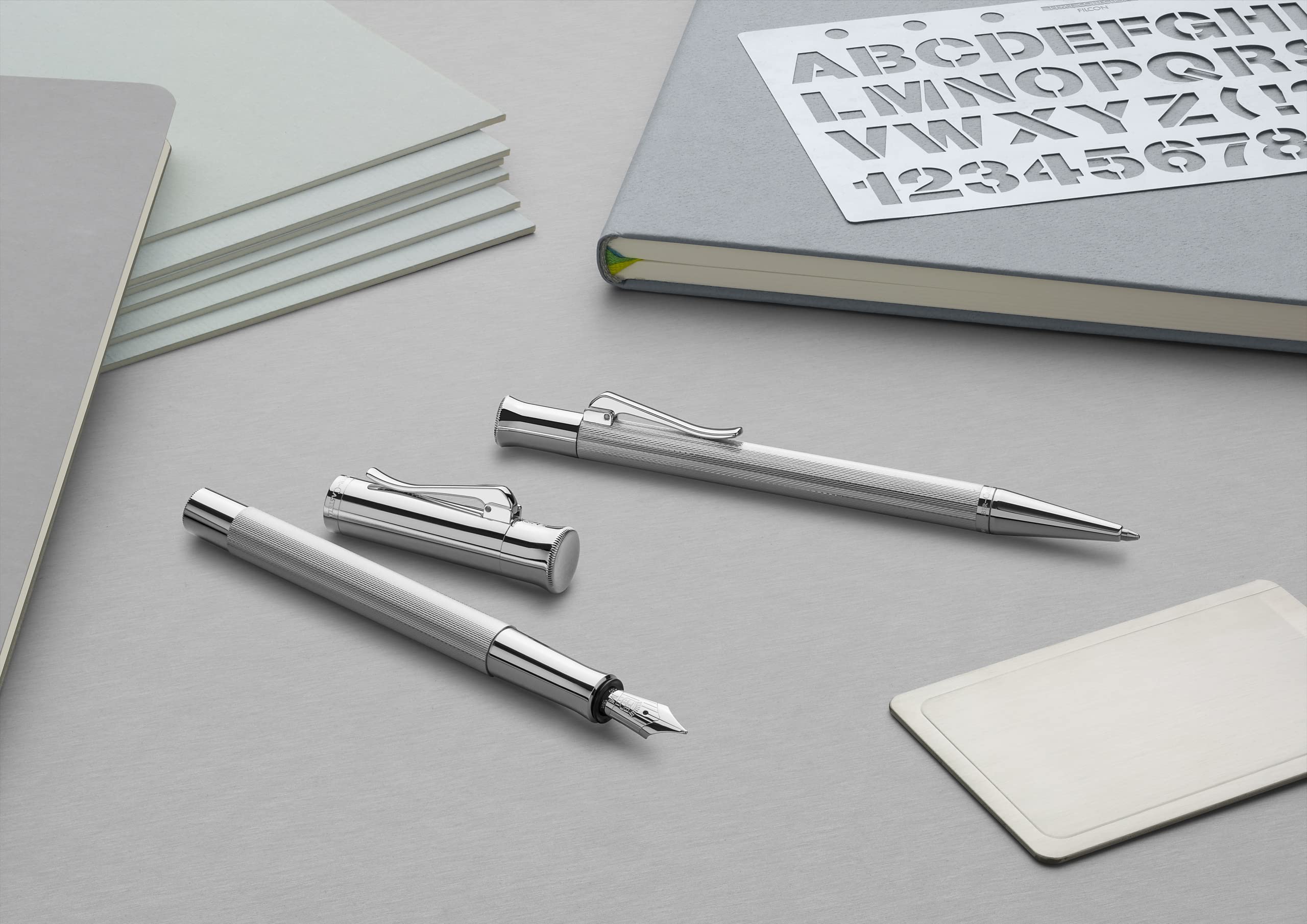 Faber Castell 146534 Premium Oil-Based Ballpoint Pen - Guilloche Design with Rhodium Finish - Ideal for Office, Business Gifts & Luxury Writing
