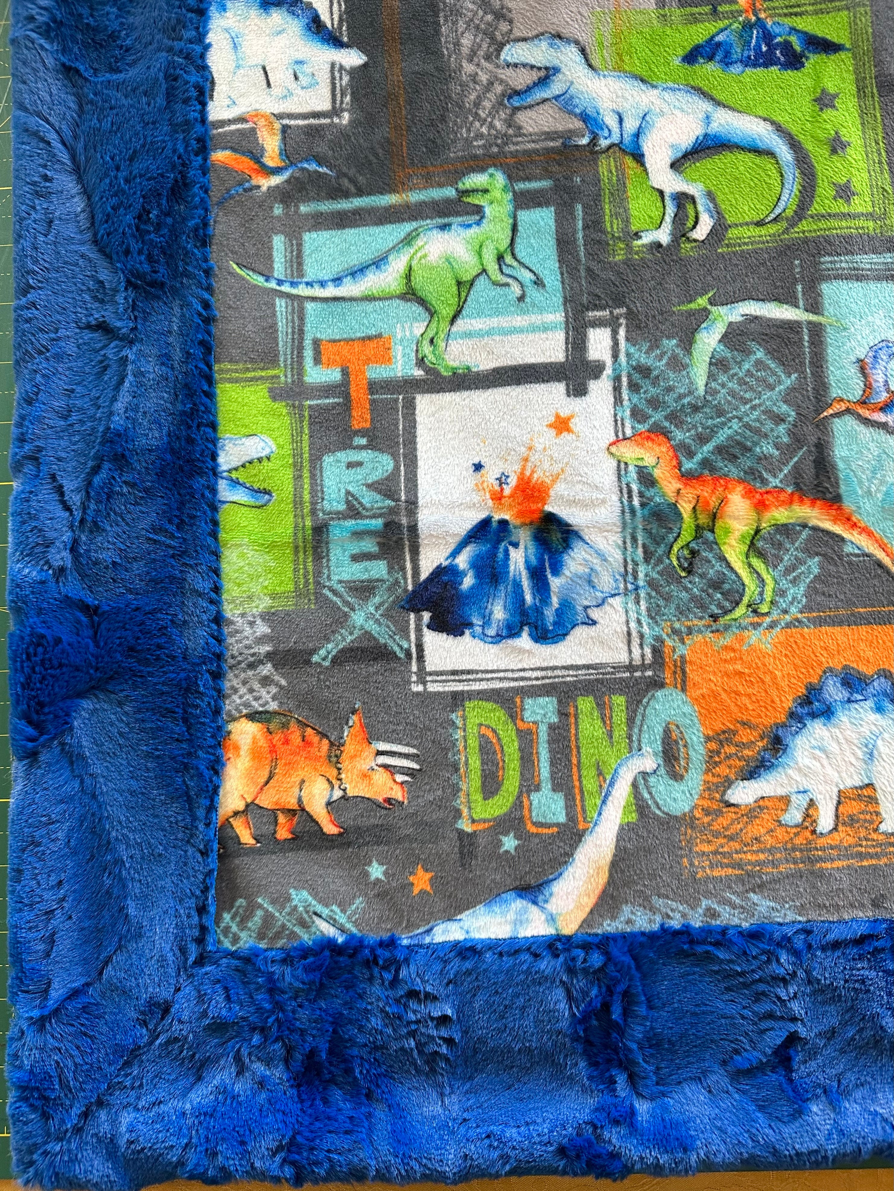 Premium T-Rex Dinosaur Graphite Print on Royal Blue Fleece Toddler Blanket 45x55 Inches with Matching Pillowcase - Soft Nursery Bedding for Boys & Girls, Perfect for Naptime, Playtime and Baby Shower Gifts
